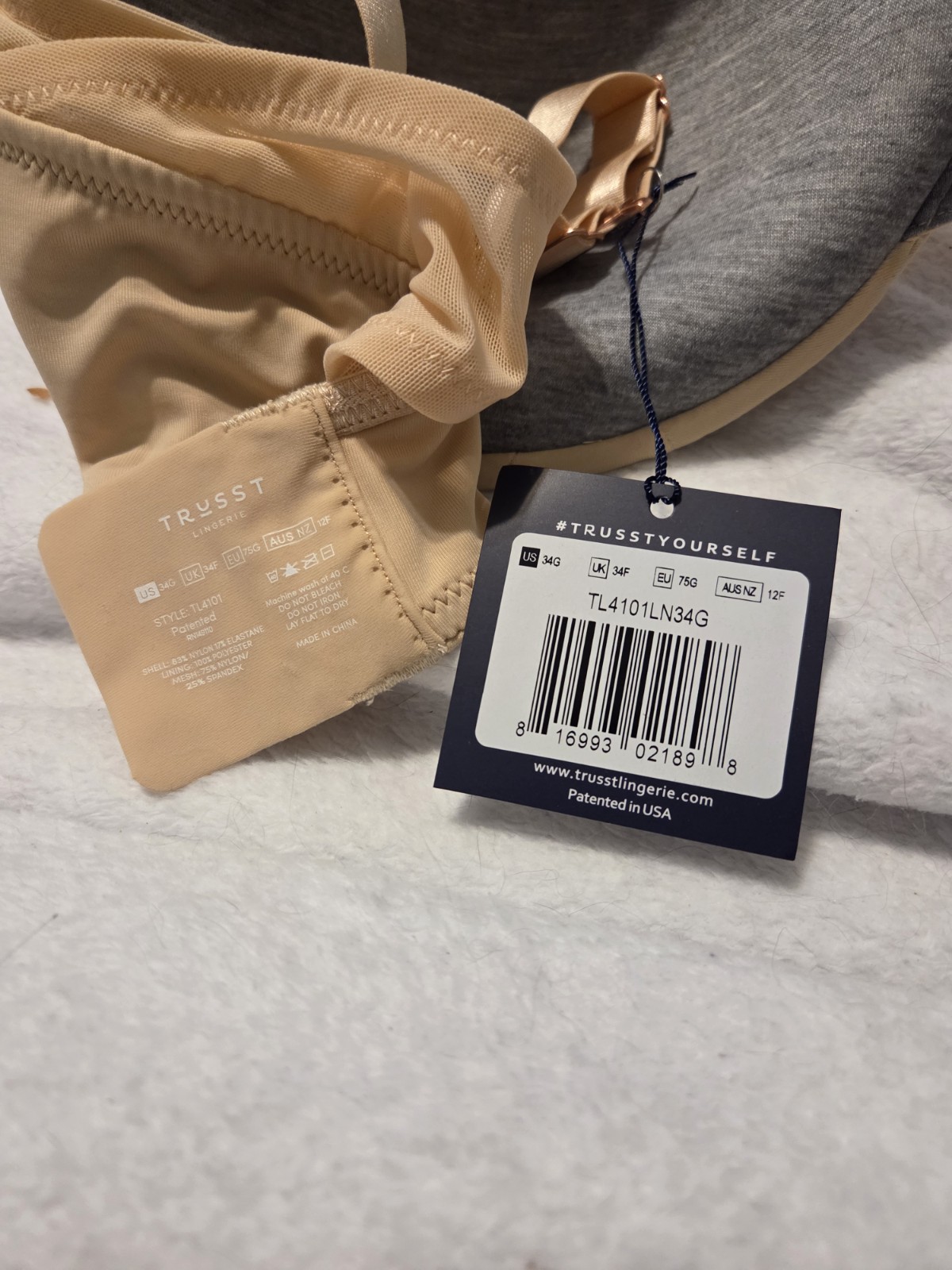 NWT Beige Trusst Lingerie Molded Underwire 34G Bra Nylon Elastane