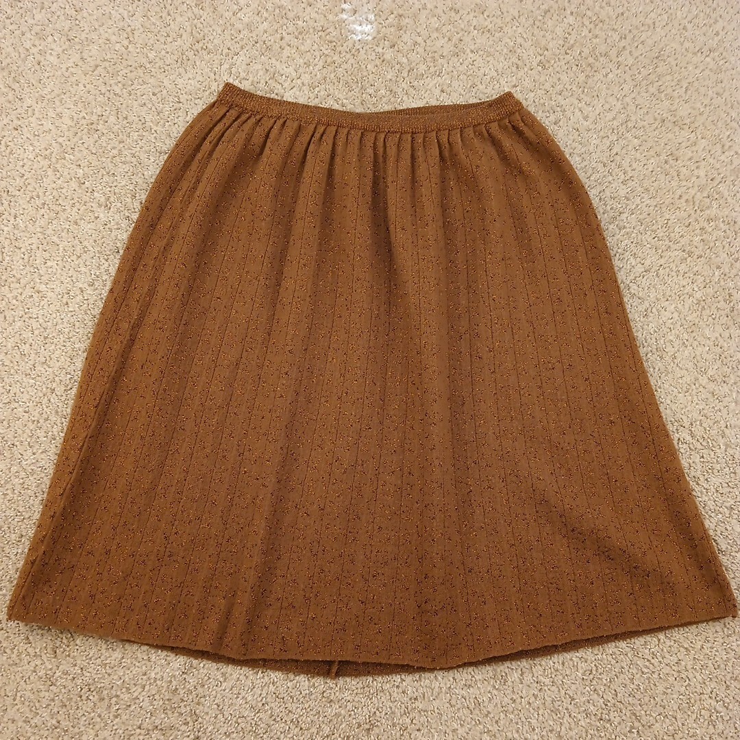 Jeanne Pierre Skirt Medium Brown Geometric Pull On Heavyweight Wool Blend