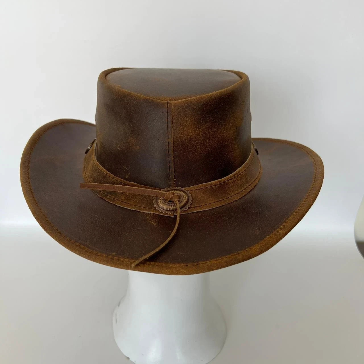Distressed Brown Handmade Leather Top Hat Rivet Band Steampunk Gothic Hat