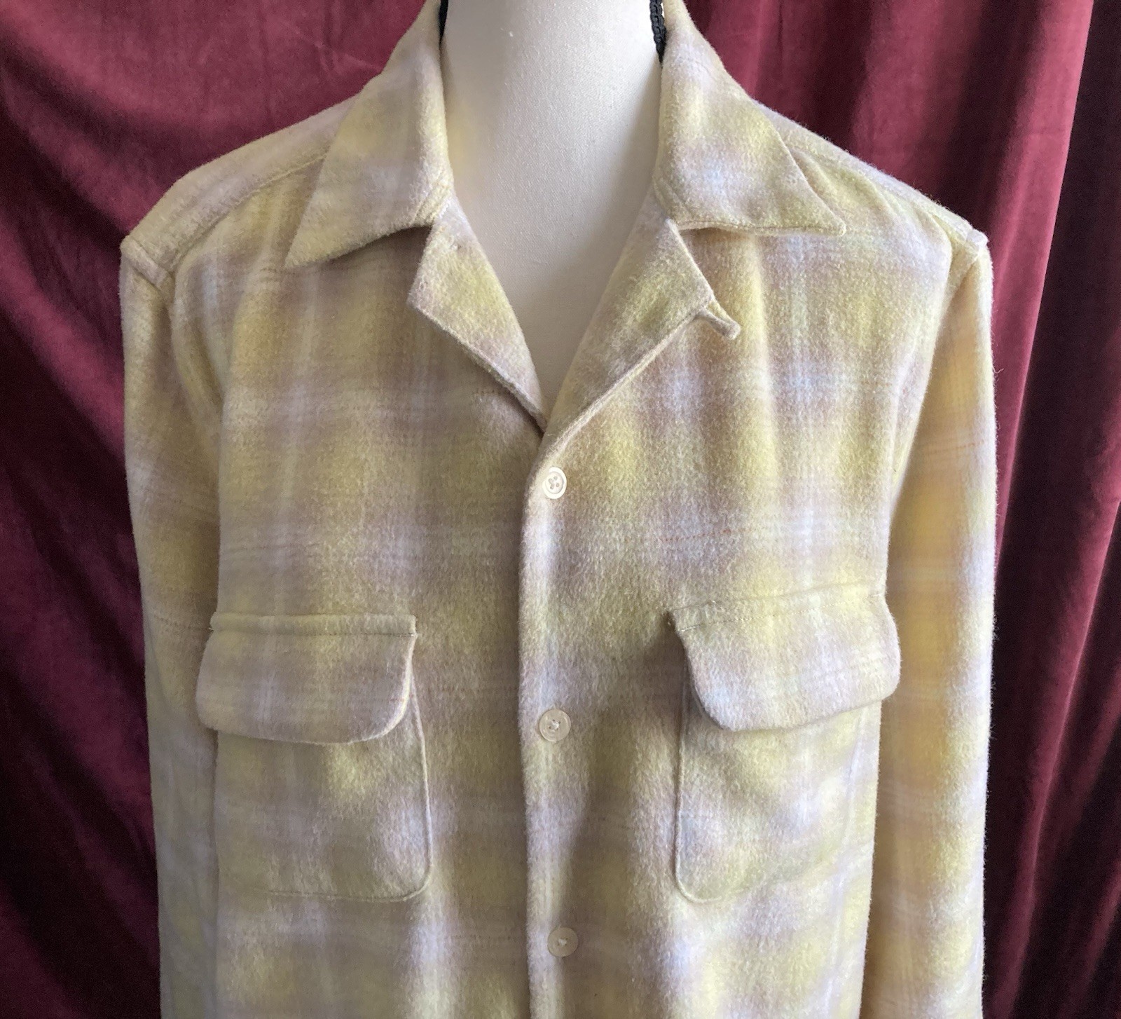 AllSaints Mens Flannel Shirt Shacket Plaid Winter Yellow Beige Pockets Size M