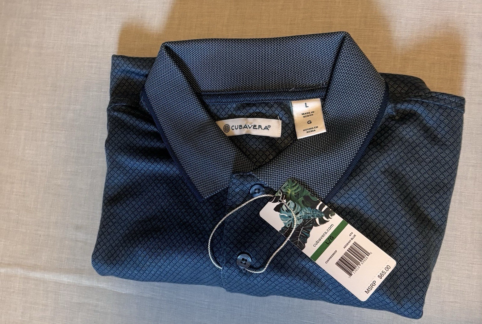Cubavera Men’s Blue Short Sleeve Size Large Collard Shirt New With Tags