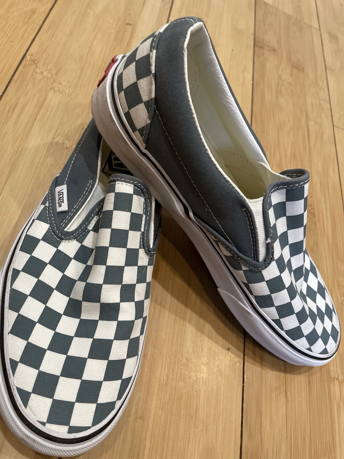 VANS Checkered Asher Blue and White Size 9 Men’s Slip On Sneakers