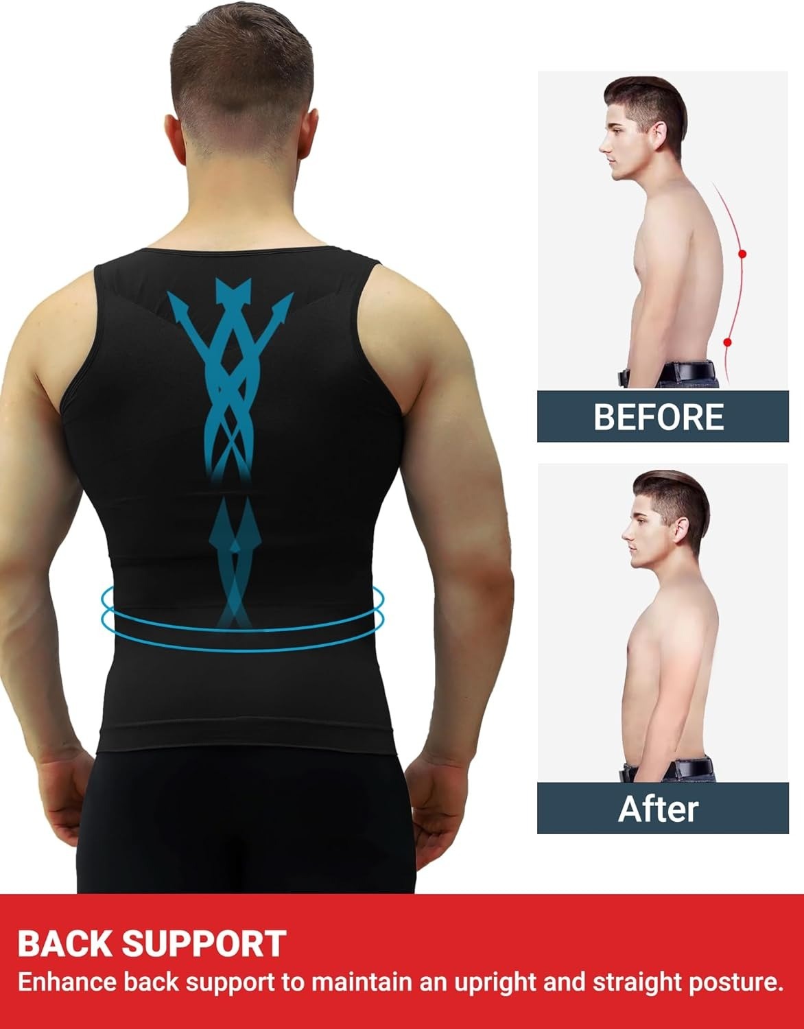 5 Pack Men Body Shaper Slimming Tummy Vest Compression Shirt Tank Top Shapewear