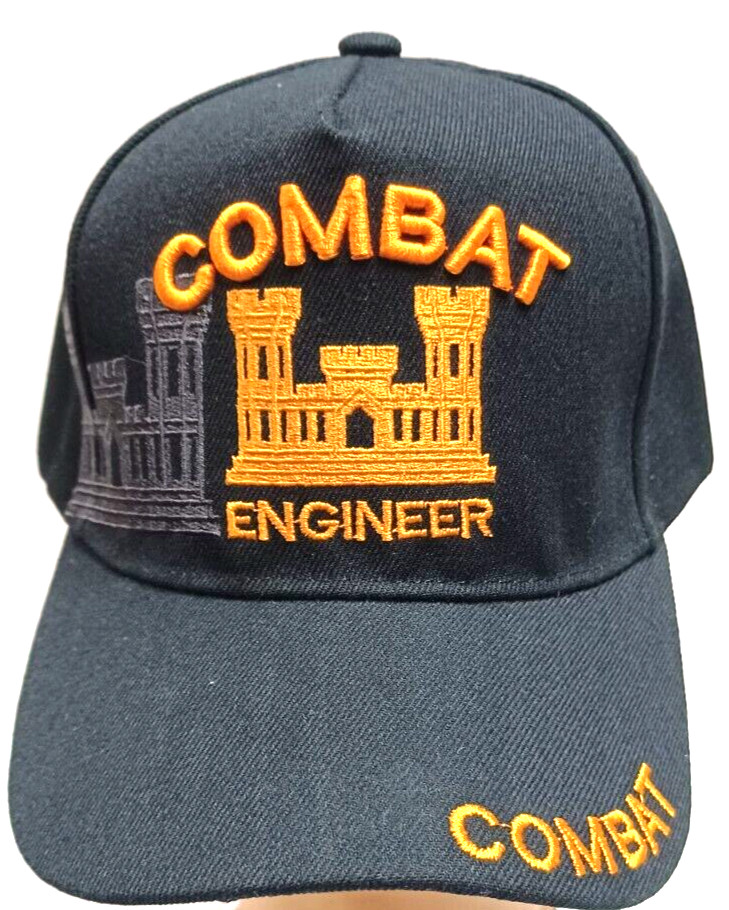 ARMY VETERAN COMBAT ENGINEER MILITARY HAT CAP BLACK ADJUSTABLE