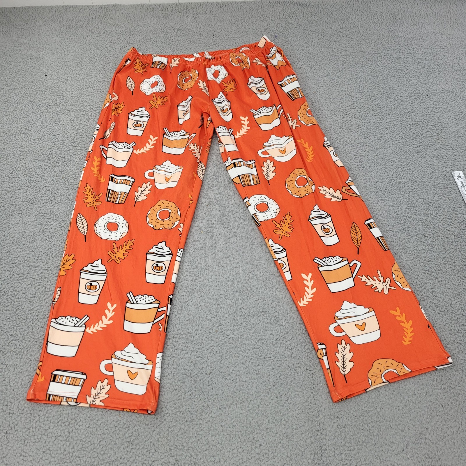 Dunkin Donuts Pajamas Mens 40 Coffee Autumn Orange Fall Themed Graphic Print