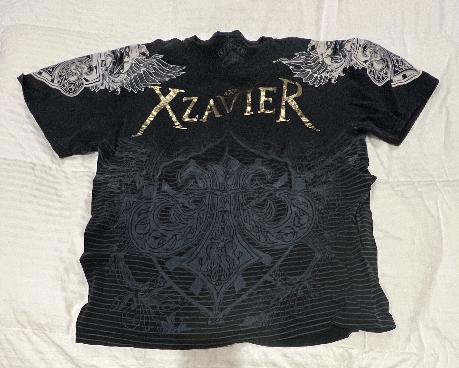 XZAVIER Mens T Shirt XL Navy Blue Gold CROSS Goth GRUNGE Made For BUCKLE