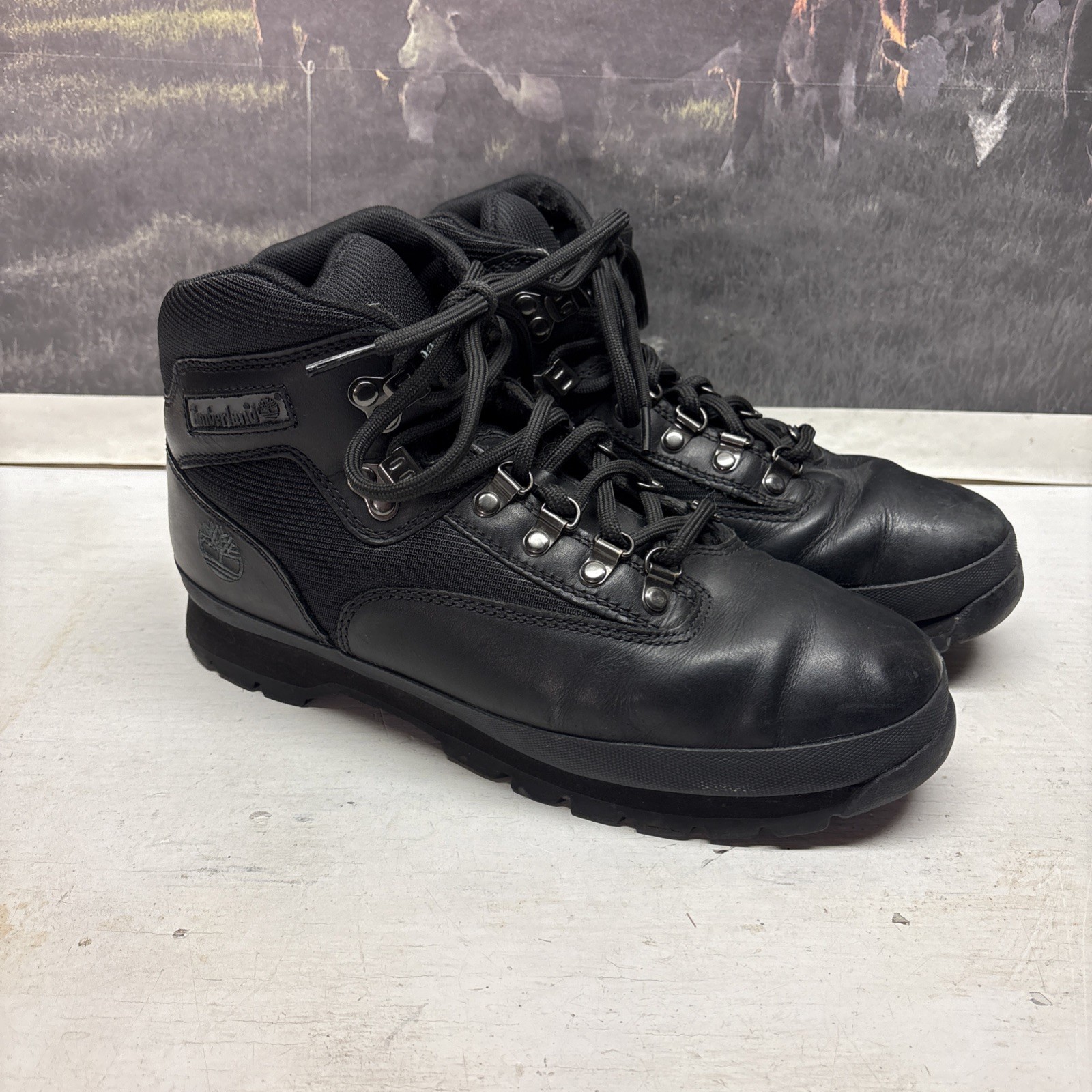 Timberland Euro Hiker Mens Size 9.5 Black Hiking Boots 56038