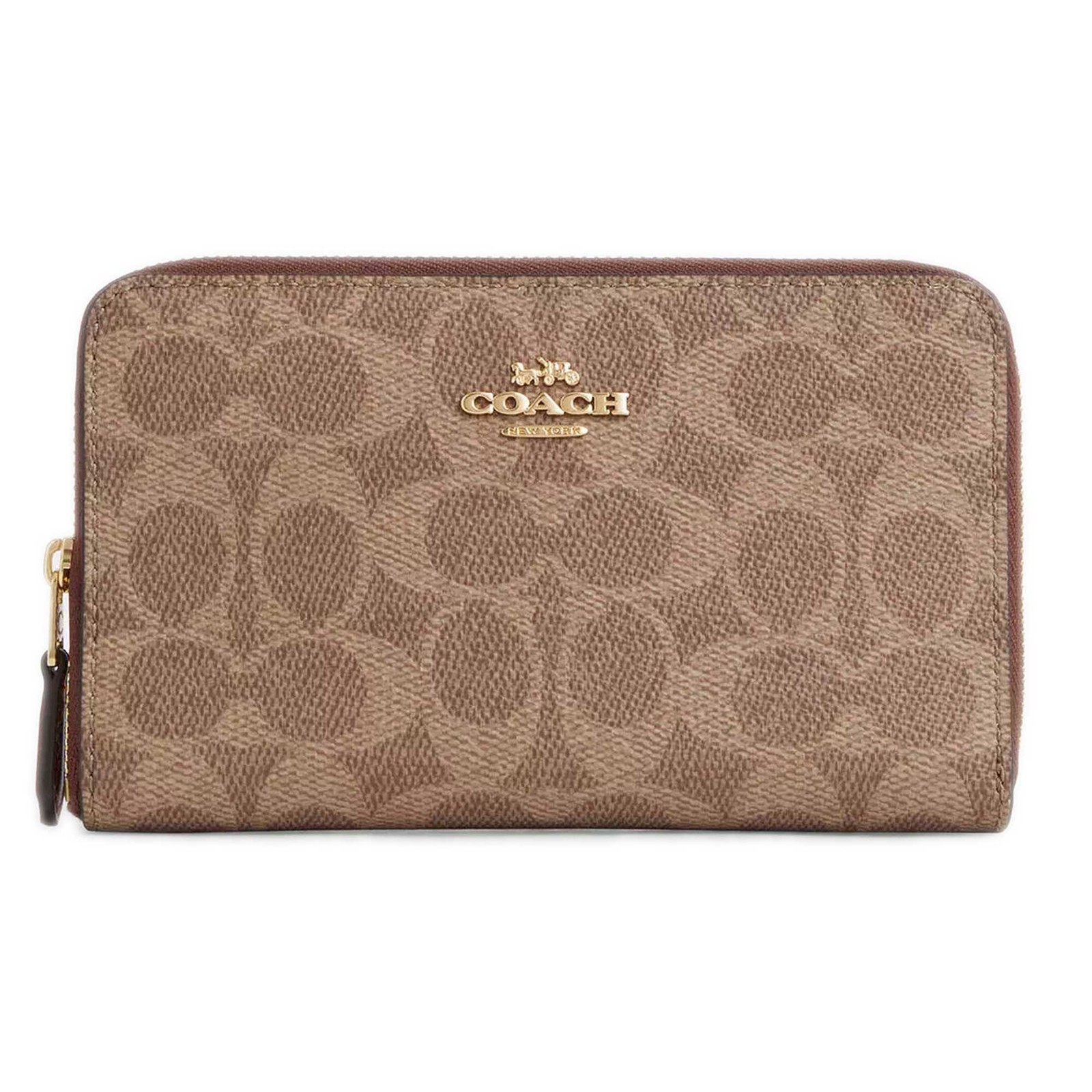 Coach Women’s Zip Wallet Signature Canvas Medium Id Gold/Tan/Brown CW781 BRN