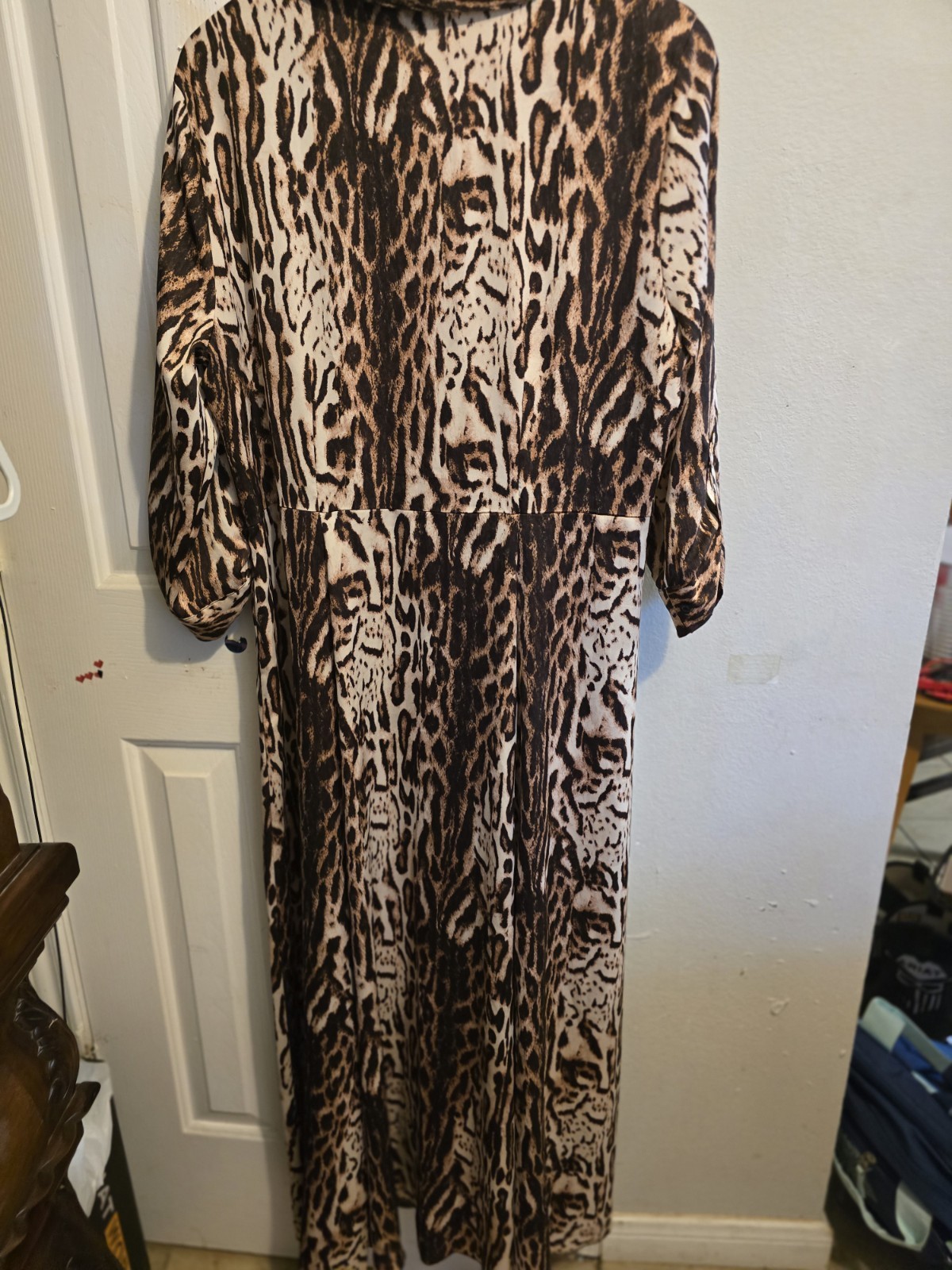 INC International Concepts Leopard Print Maxi Shirt Dress V-Neck Belted 12