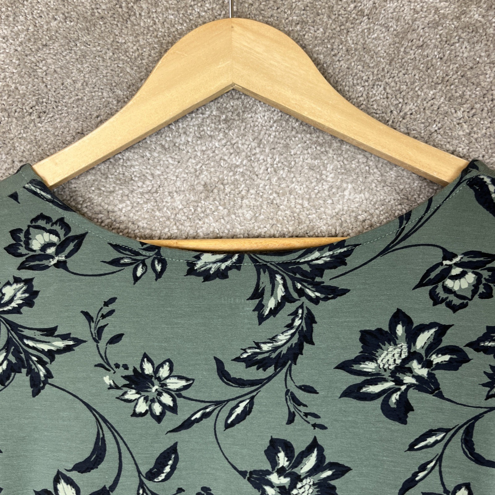 Garnet Hill Dress Womens Small Green Floral Short Sleeve Stretch Side Tie- 4347