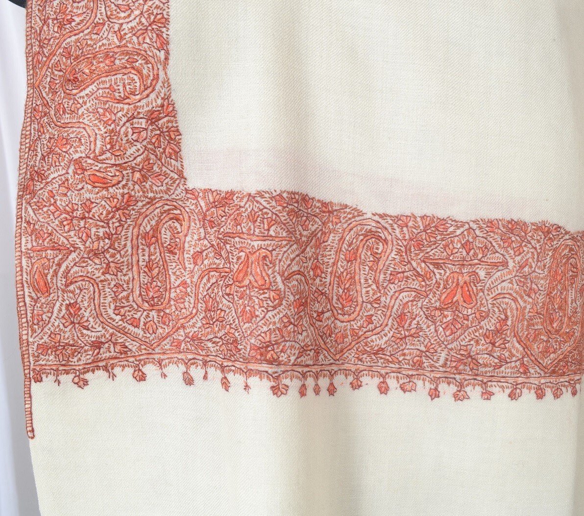 KASHMIRI BORDER EMBROIDERY SHAWL IVORY 100% CASHMERE PASHMINA~14 DESIGNS CHOICE