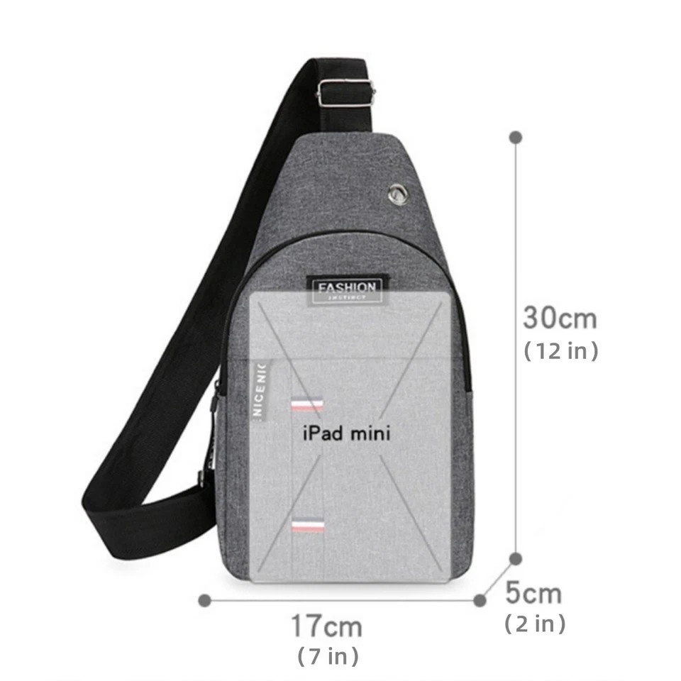 Men’s Canvas Sling Crossbody Bag Chest Shoulder Messenger Backpack USB Port New