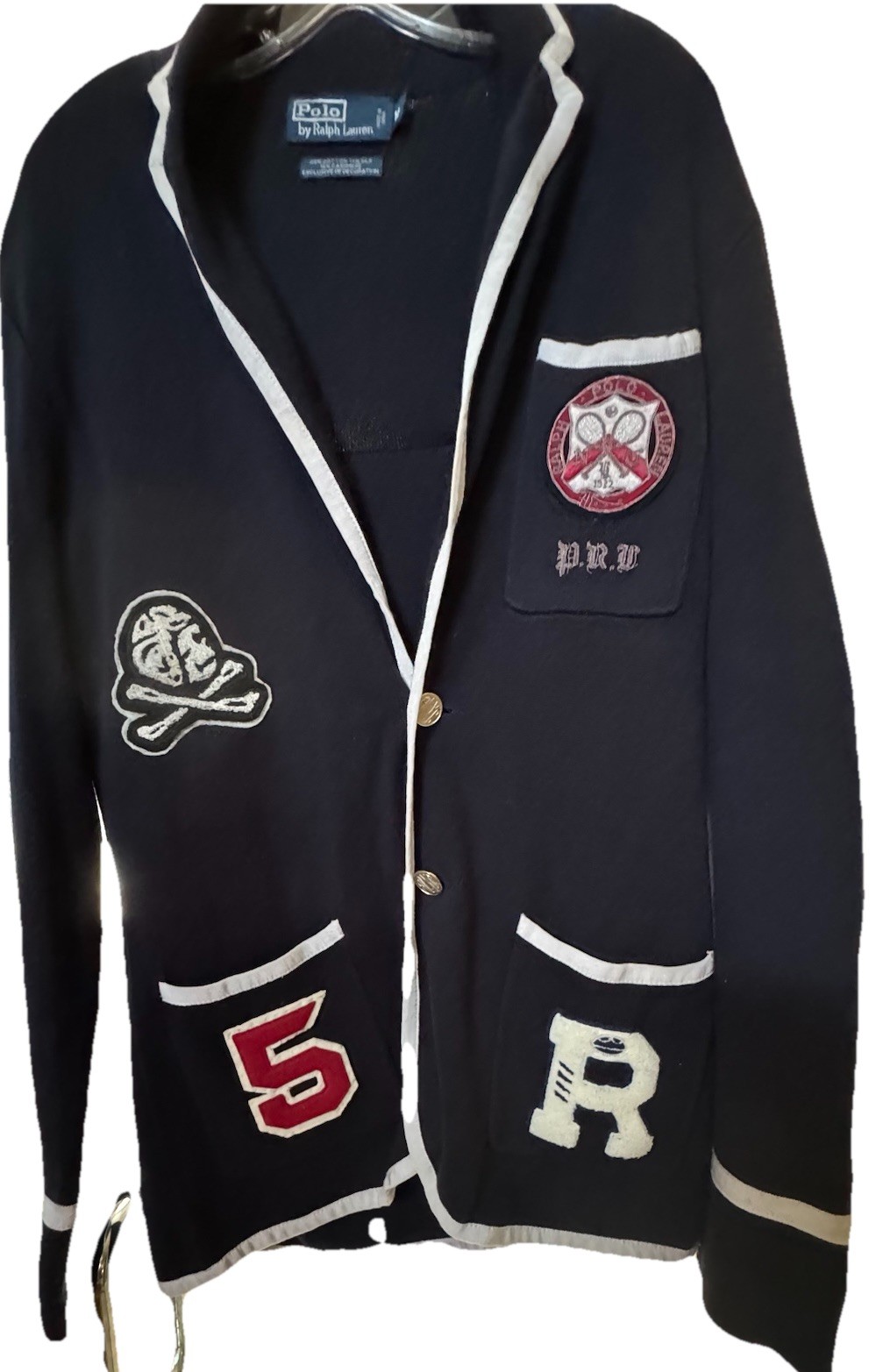 🫪🔥Ralph Lauren Navy PRL Bullion Crest Skull #5 Varsity Collegiate Blazer Men M