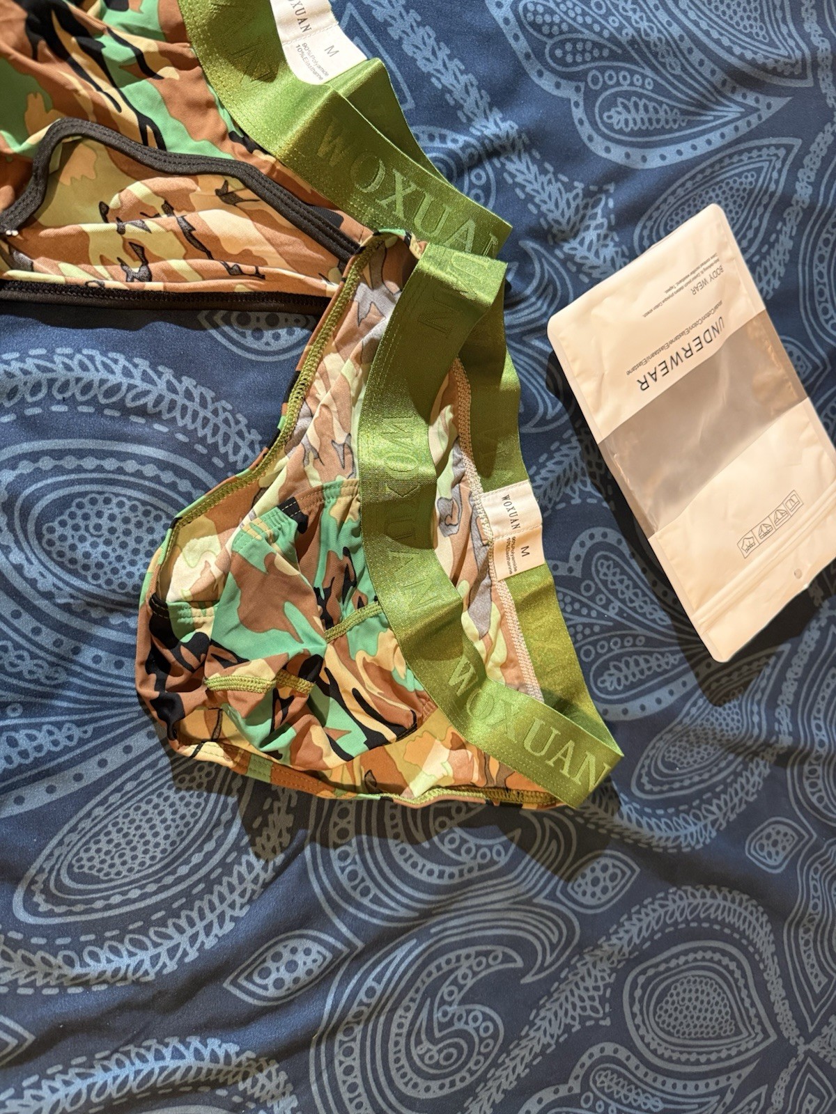 Woxuan Men’s 2pc Camouflage bikini + Brief Underwear Size M Green Waistband