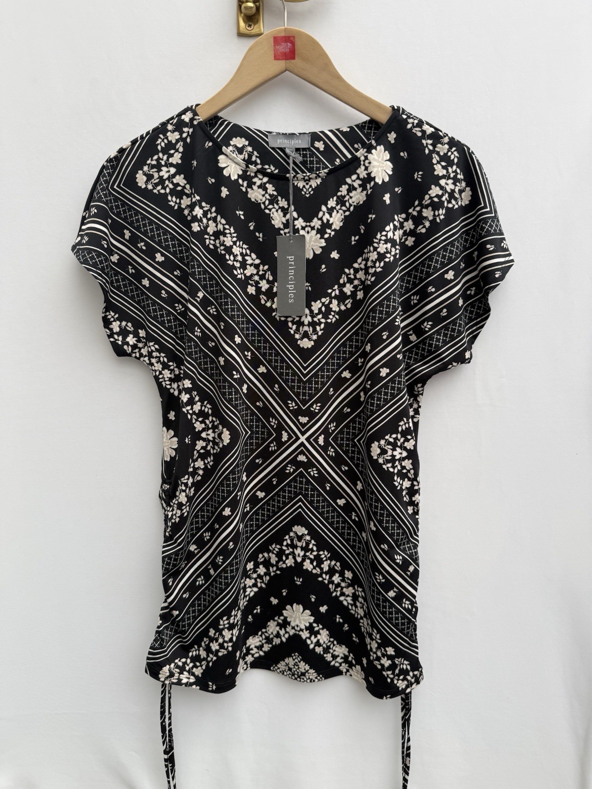 Principles By Debenhams Floral Scarf Print Side Tie Blouse Top Black UK 14 BNWT