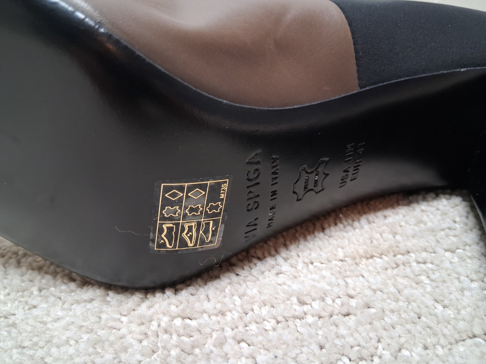 Via Spiga Heels Womens US 11M EUR 38 Tan Leather And Black Fabric ITALY