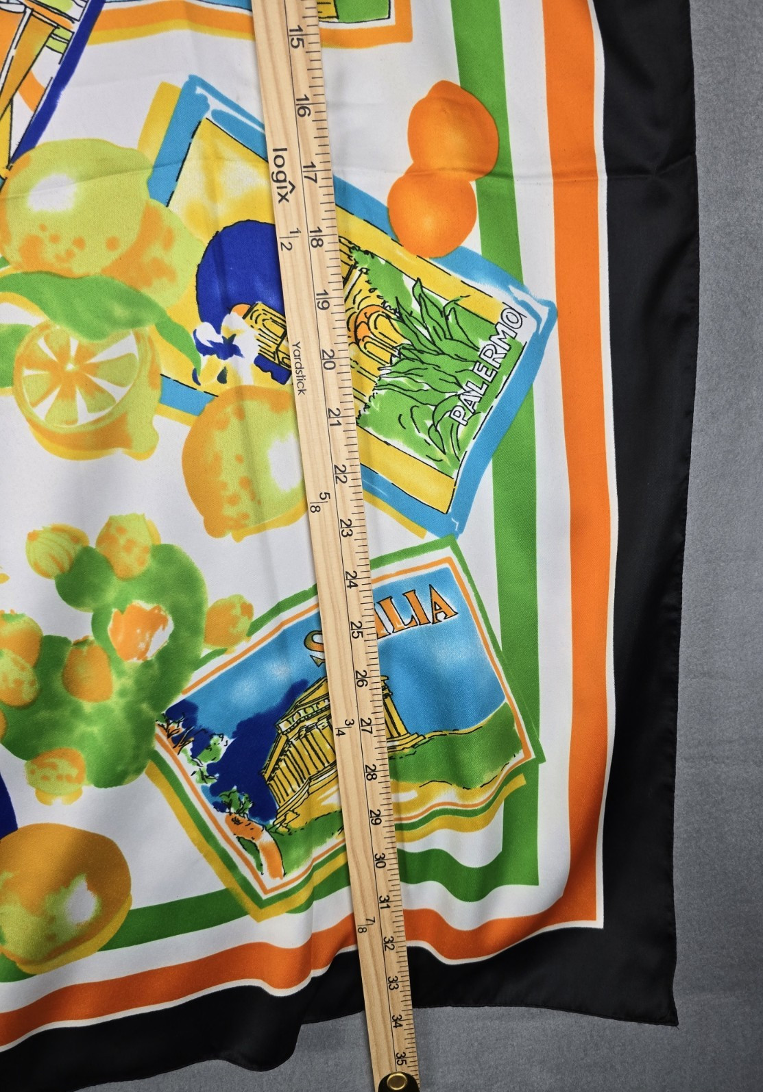 Italian Souvenir Scarf Square Silk Feel Orange Black 33.5 x 34.5 Made in Italy