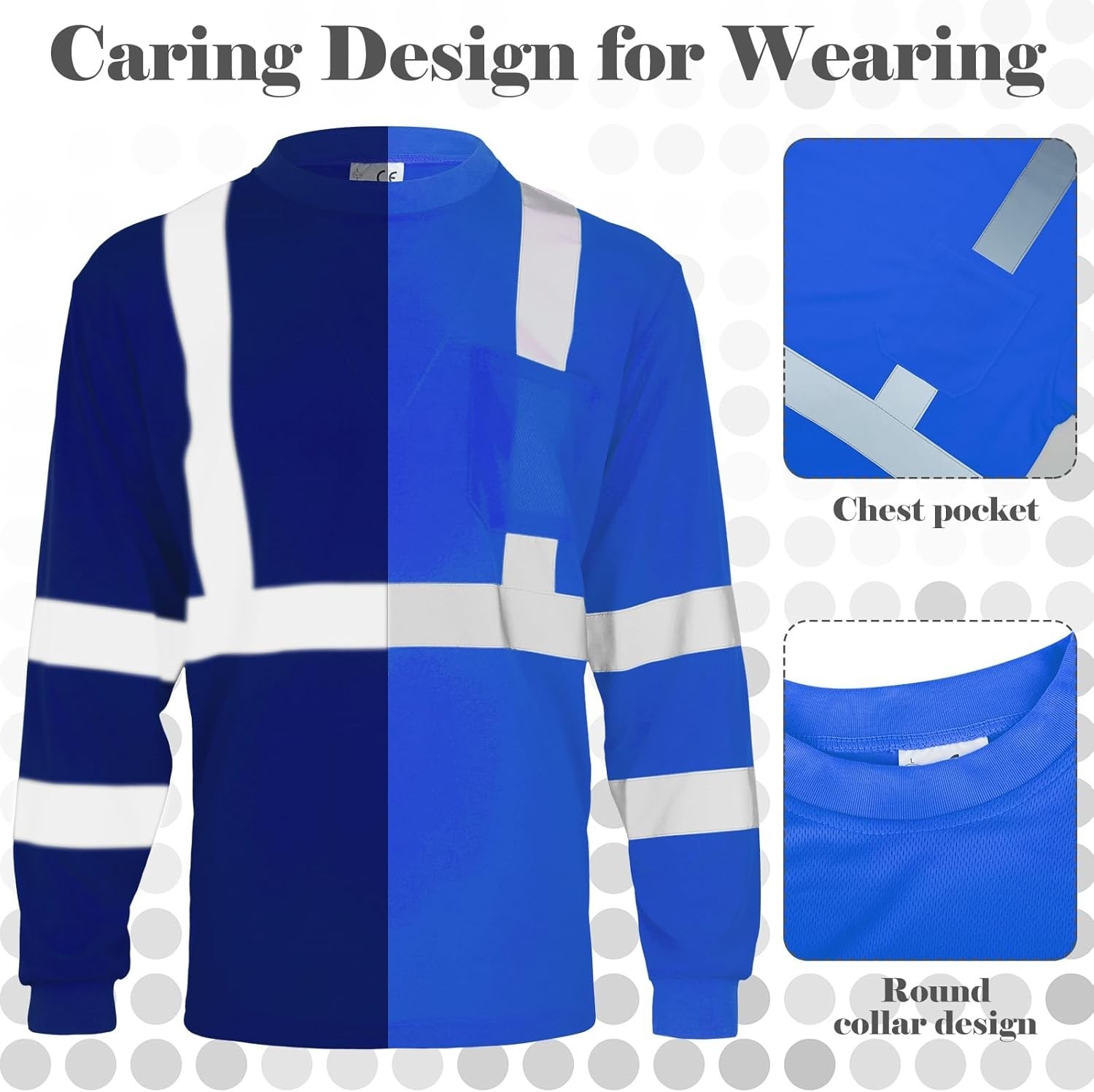 Long Sleeve Safety Shirt for Work, Construction Hi-Vis Reflective Wear BLUE