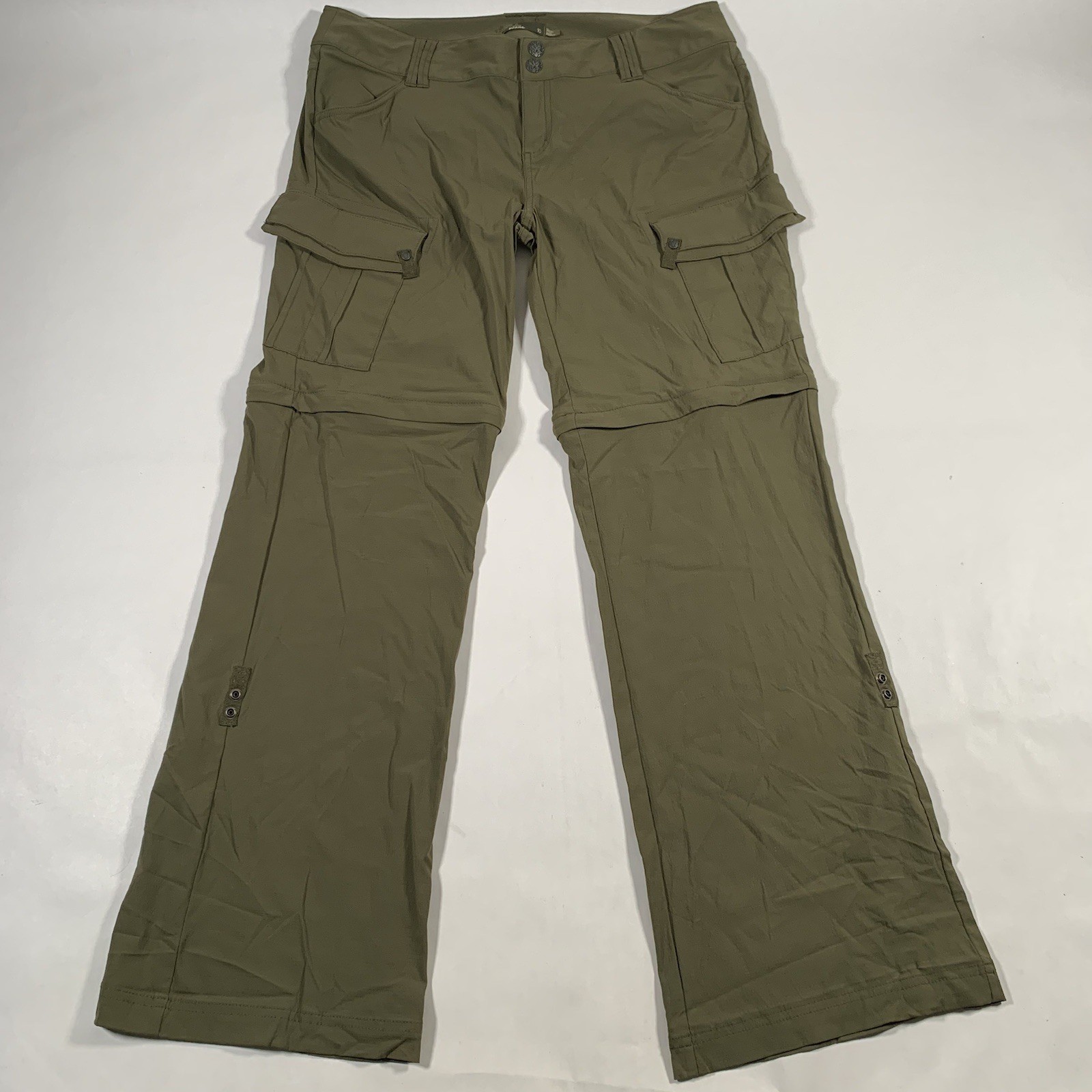 PrAna Womens 10 Convertible Roll Up Pants Cargo Hiking Splash Stretch Army Green
