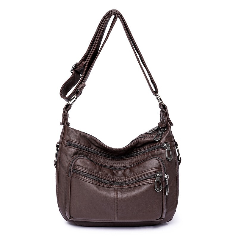 Women’s Leather Organizer Purse Shoulder Bag Multiple Pockets Cross Body Handbag