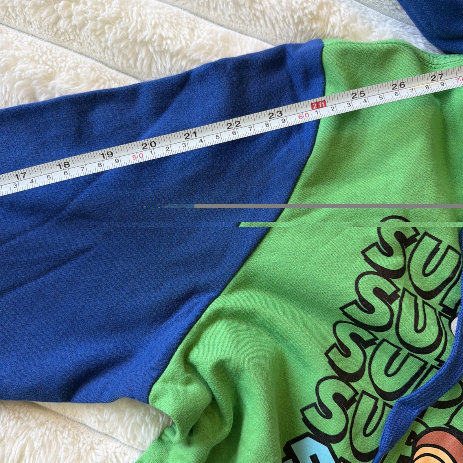Super Mario-Nintendo Colorblock Pullover Hoodie Unisex Green & Blue Medium (NEW)