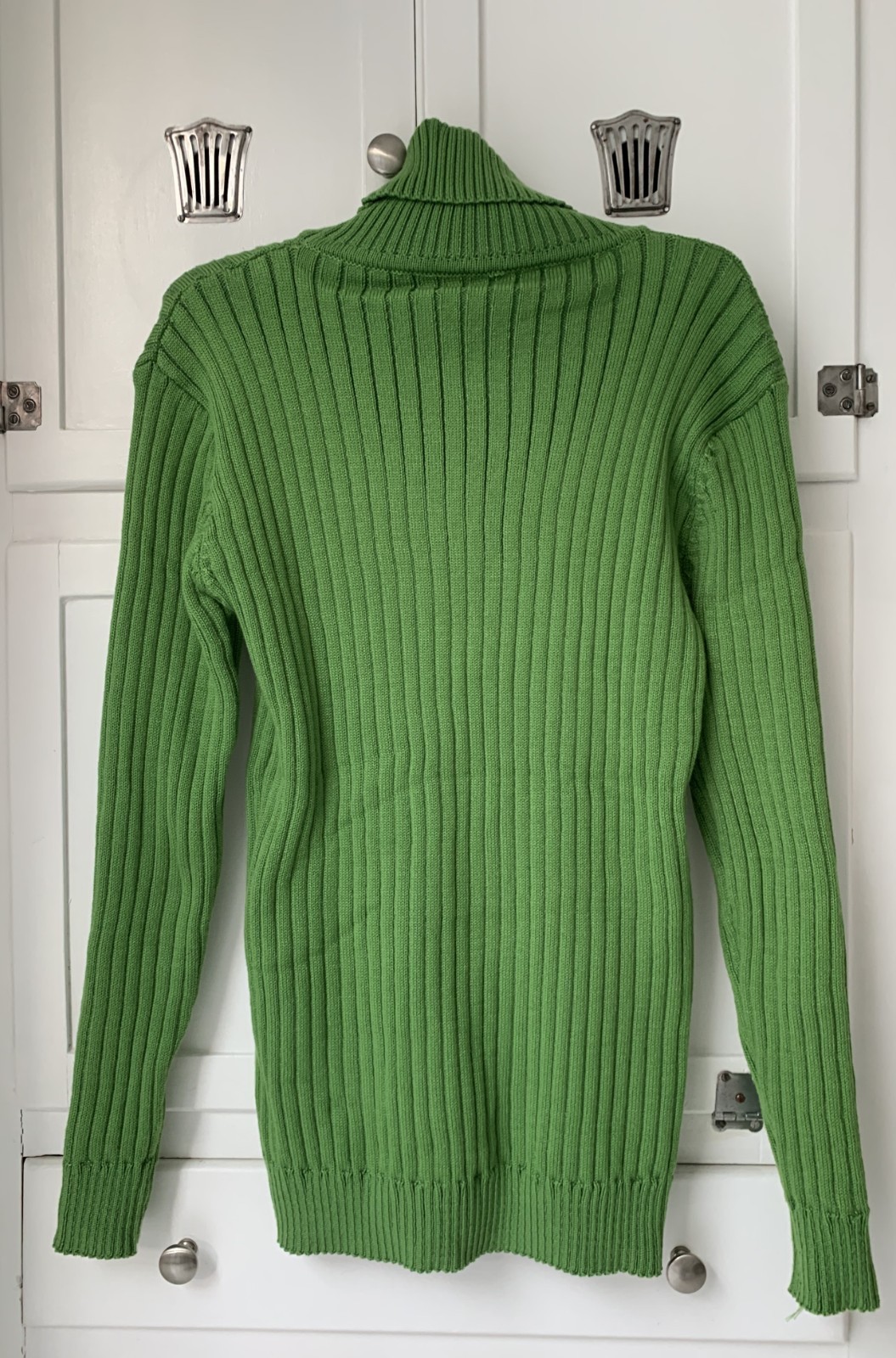 Roll Neck Jumper Ribbed Apple Green Medium with Stretch