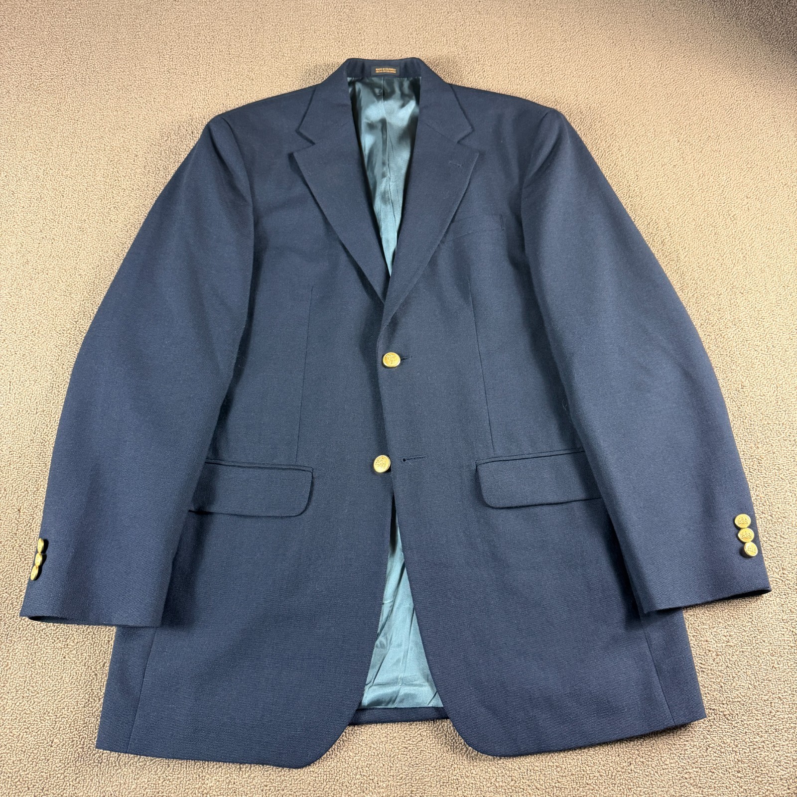 Stafford Men’s Worsted Wool Blend Gold Button Blazer Blue Size 38L