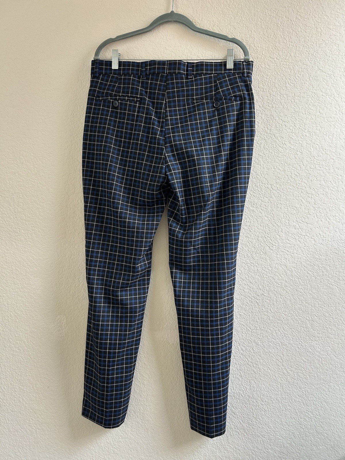 Man BoohooMan Pockets Skinny Navy Check Suit Trouser Pants Size 32