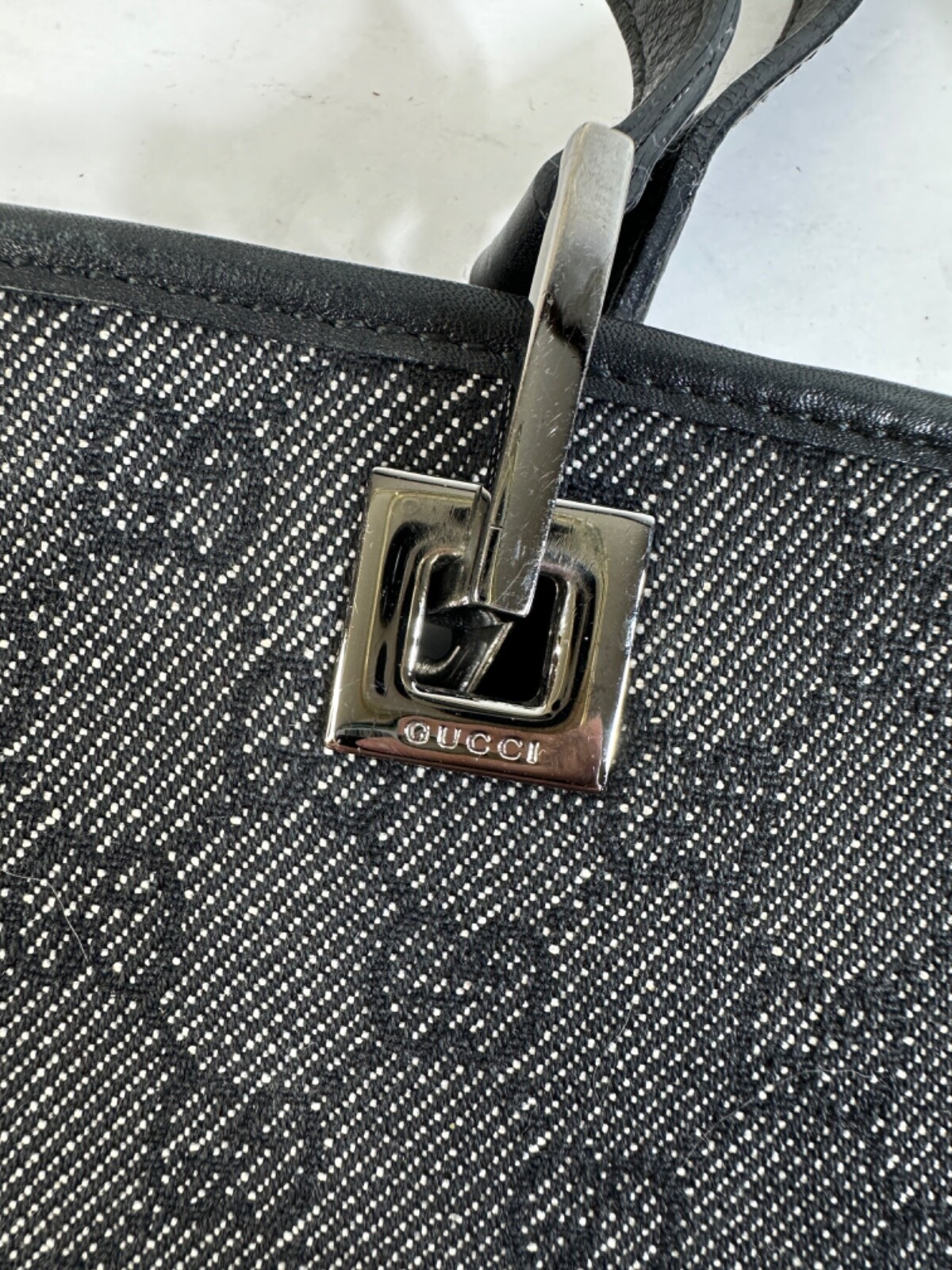 Authentic Gucci GG Black Leather Tote Bag Purse 10.25″ Wide 9.25″ High EUC