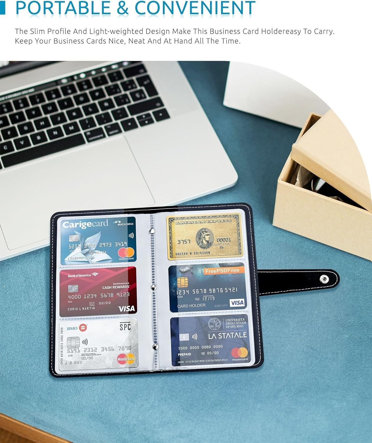 Credit Card Holder, Leather Business Card Organizer with 96 Card Slots, Professi