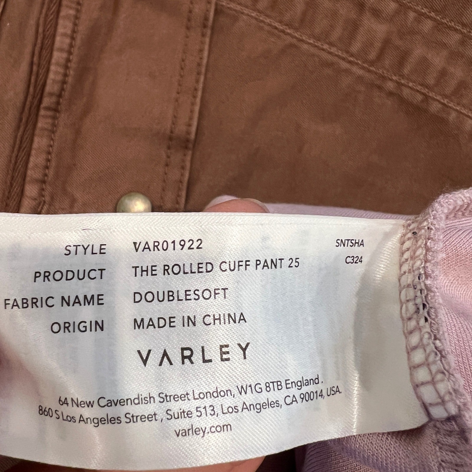 Varley DoubleSoft The Rolled Cuff Pant 25 Mauve Pink Sweatpants Joggers Size XS