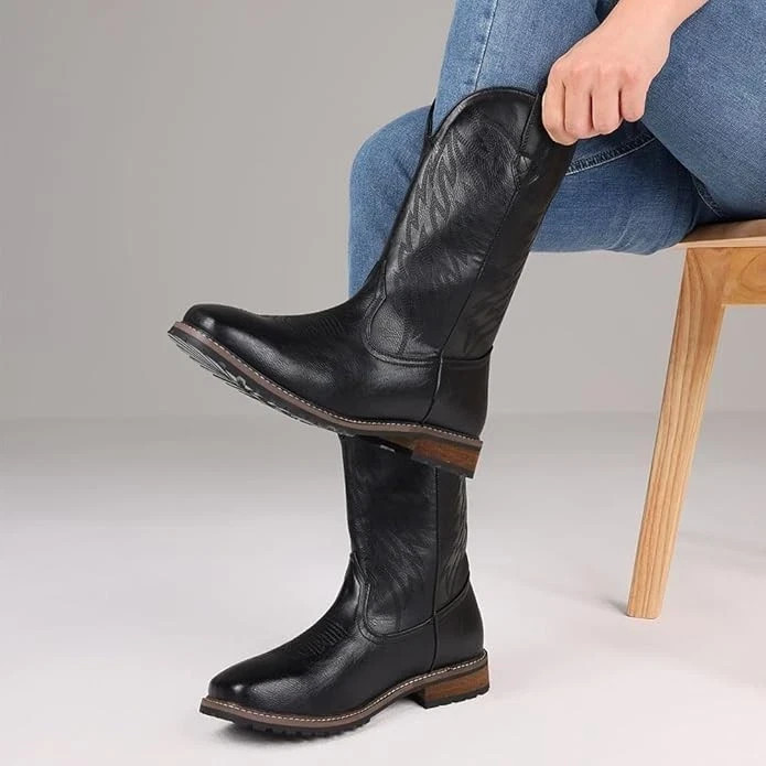 femflame Cowboy Boots for Men Square Toe Embroidered Mens Cowboy Boots Distresse