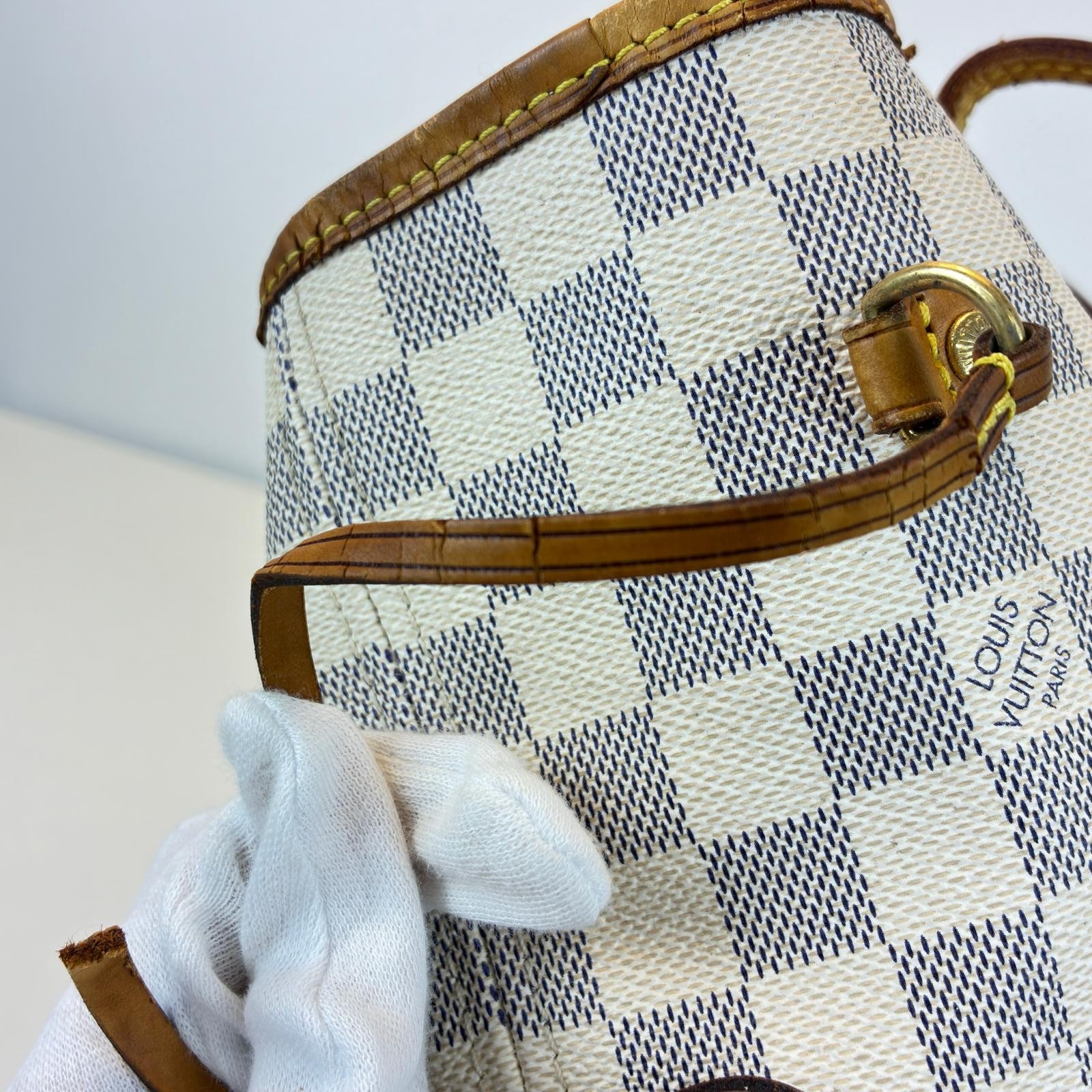 LOUIS VUITTON Neverfull MM Tote Bag N51107 Damier Azur Canvas white