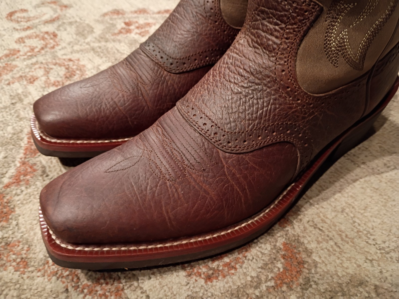 ARIAT ROUGHSTOCK BROWN BULLHIDE LEATHER SQUARE TOE COWBOY BOOTS #34828 MEN’S 12D