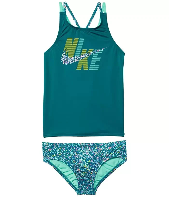 Nike L59623 Kids Dark Green Spiderback Tankini Set Size Medium