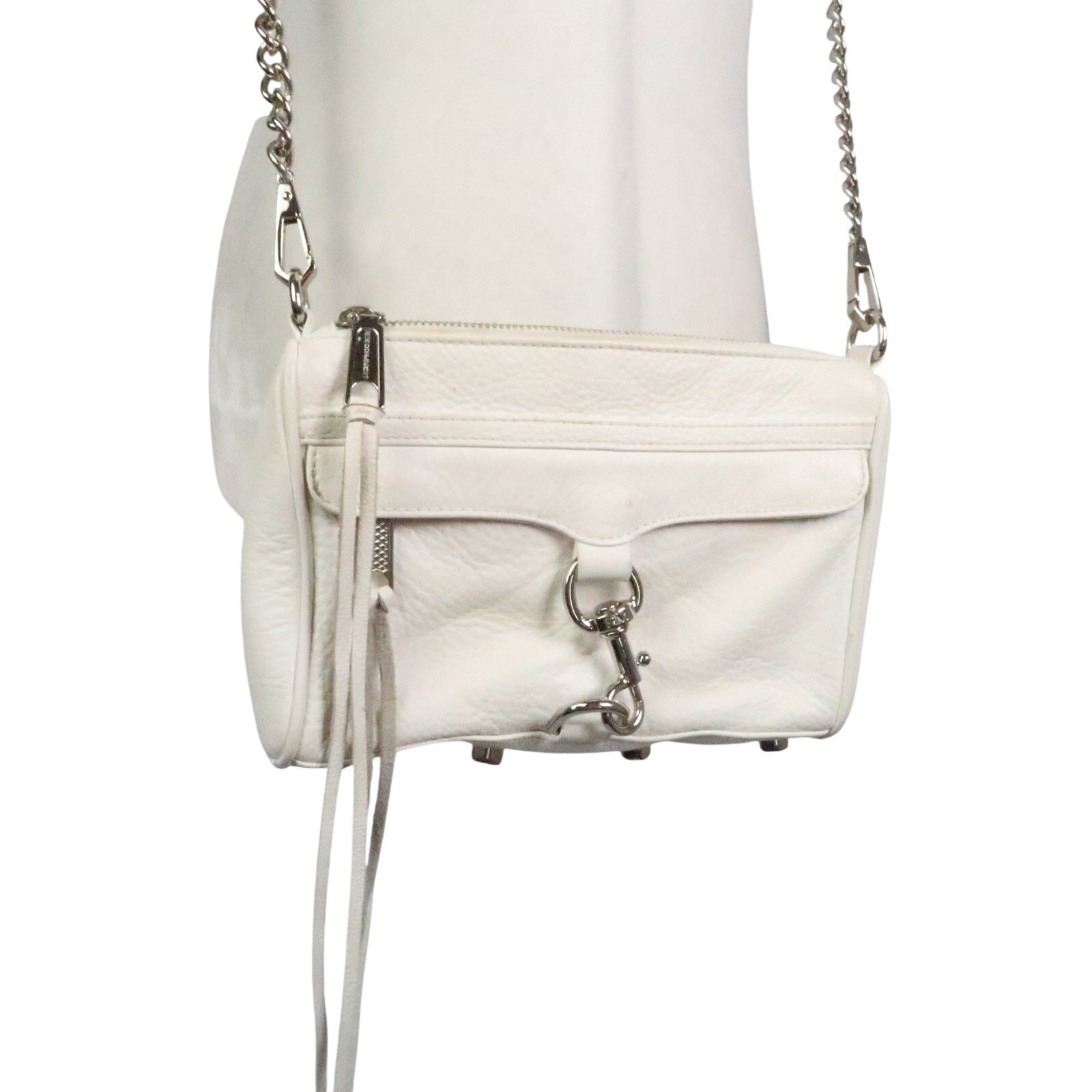 Rebecca Minkoff Mini Mac White Leather Silver Hardware Crossbody Bag Purse