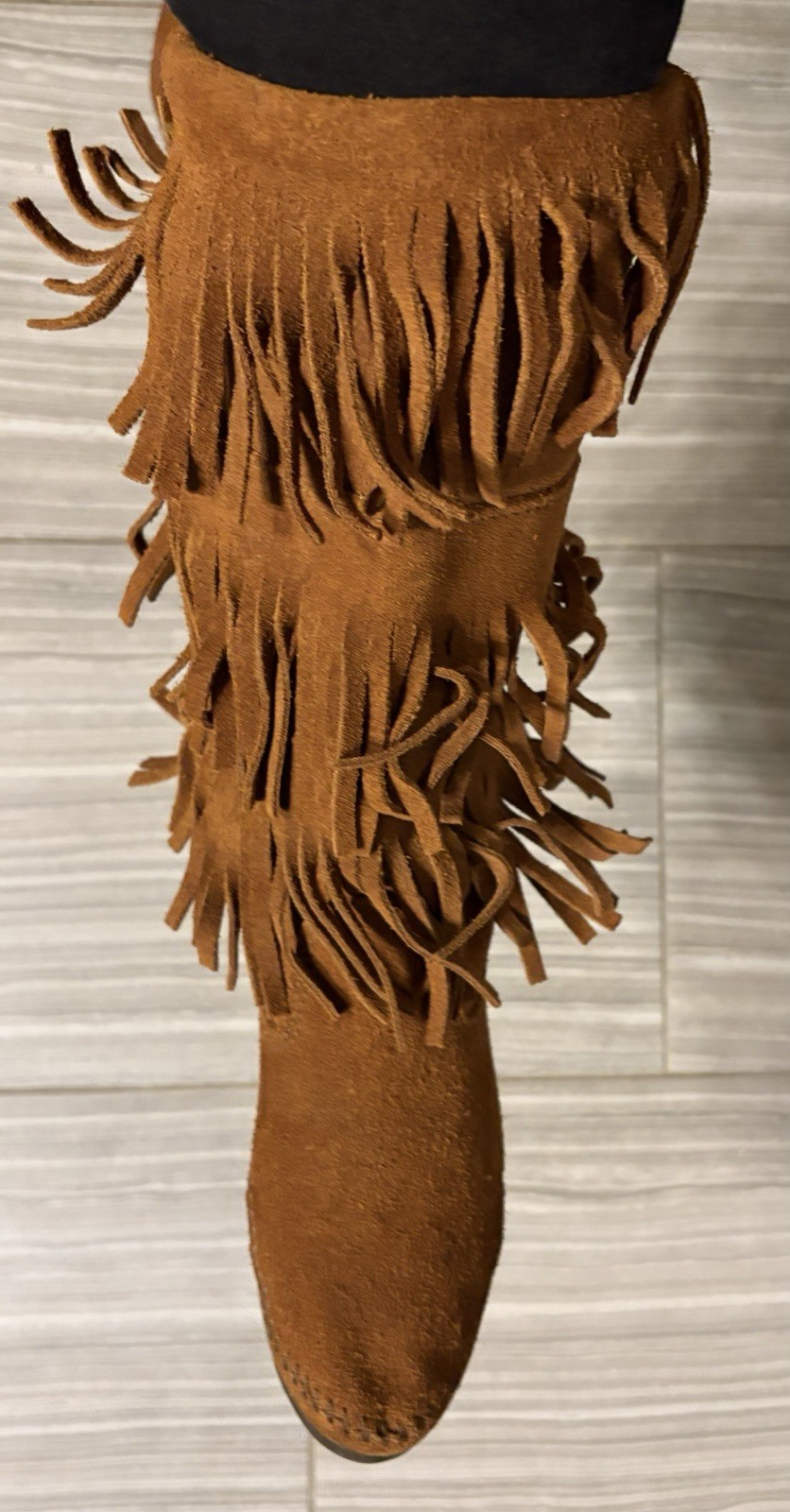 Minnetonka 1632 Women’s Brown Suede Fringe Mid-Calf Pull-On Boots US 7 M