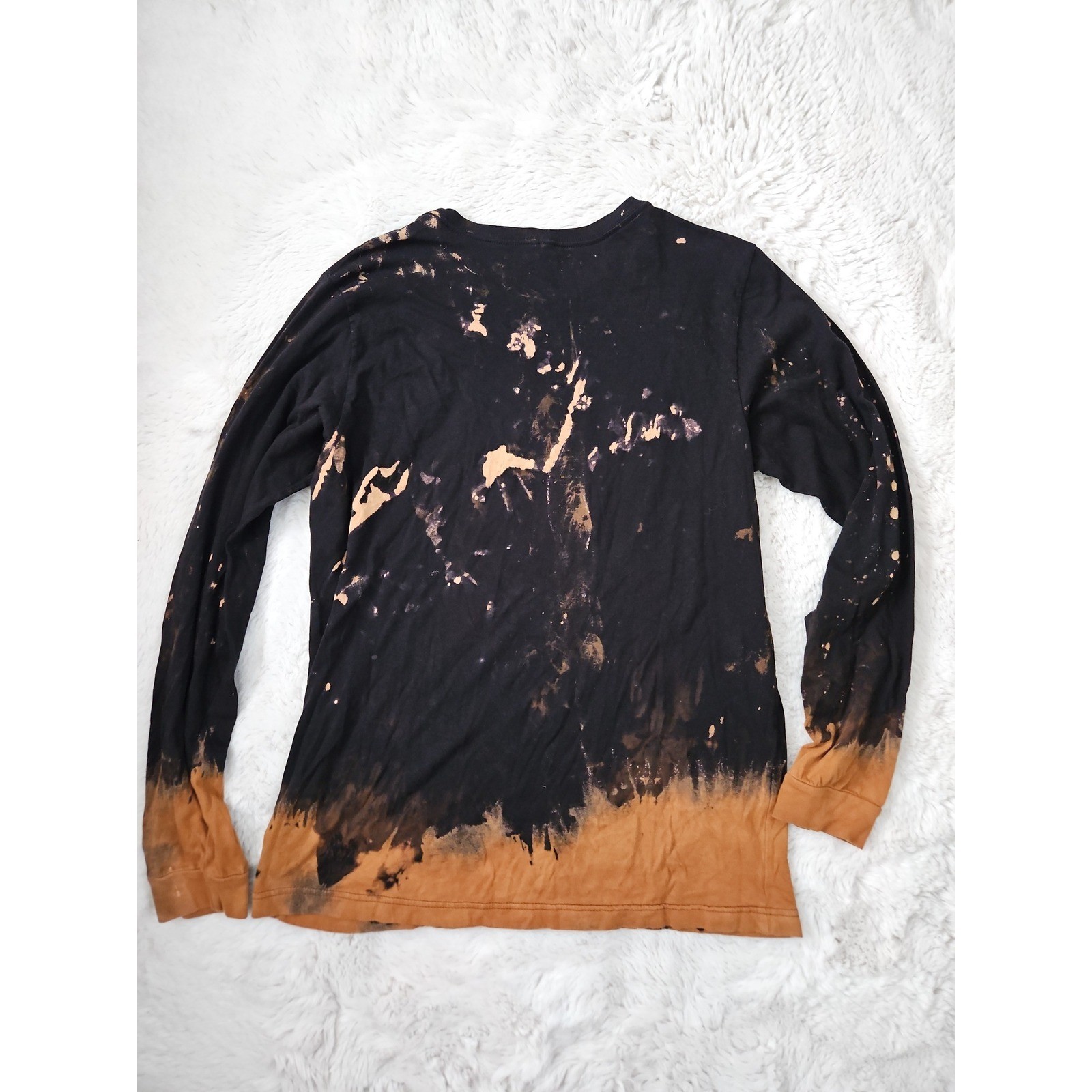 One24 Rags Bleached Thunderbird Graphic Tee Large Black Orange Acid Wash Grunge
