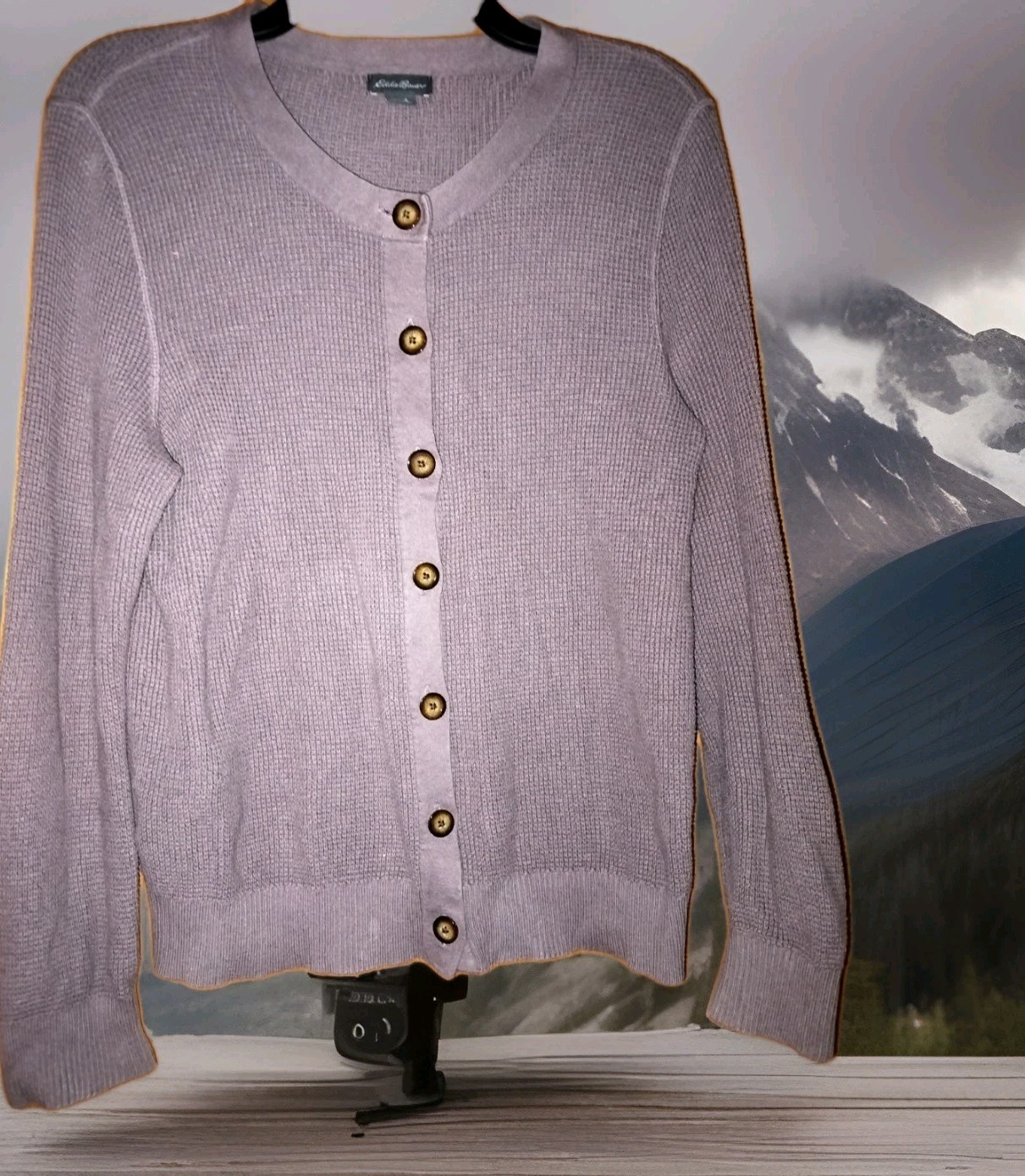 Eddie Bauer Cardigan Thermal Purple Size Large Long Sleeve Elbow Pads