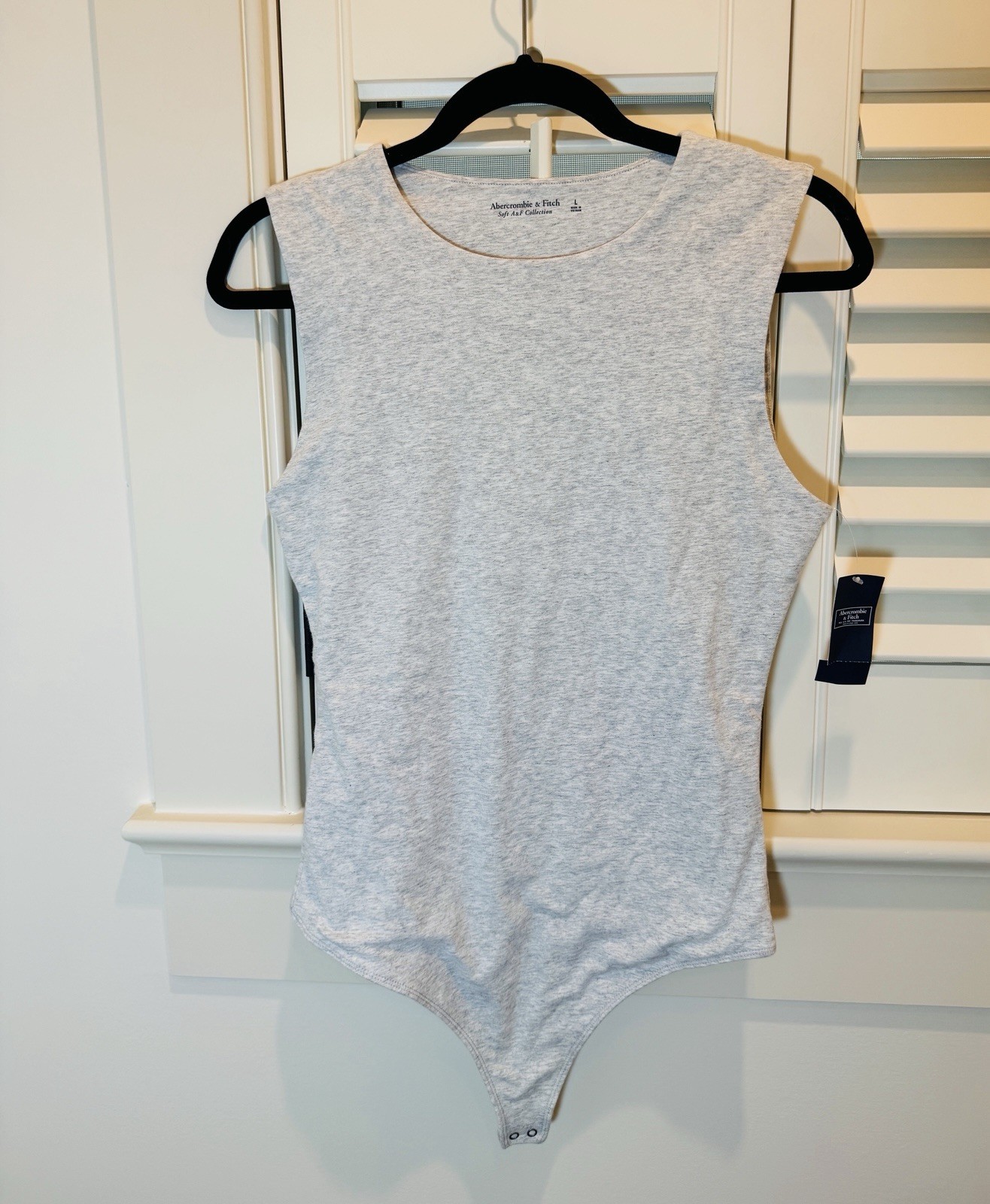 NWT Abercrombie & Fitch Women’s Bodysuit Gray Sz Large Cotton Blend Stretch Snap
