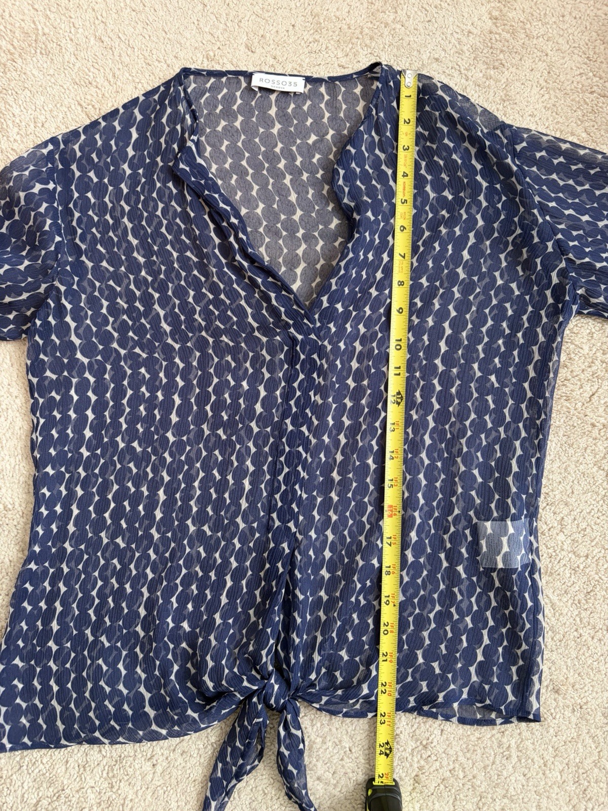 Rosso 35 100% Silk Blue Geometric Shapes Sheer Women’s Size 40 US Sz Small
