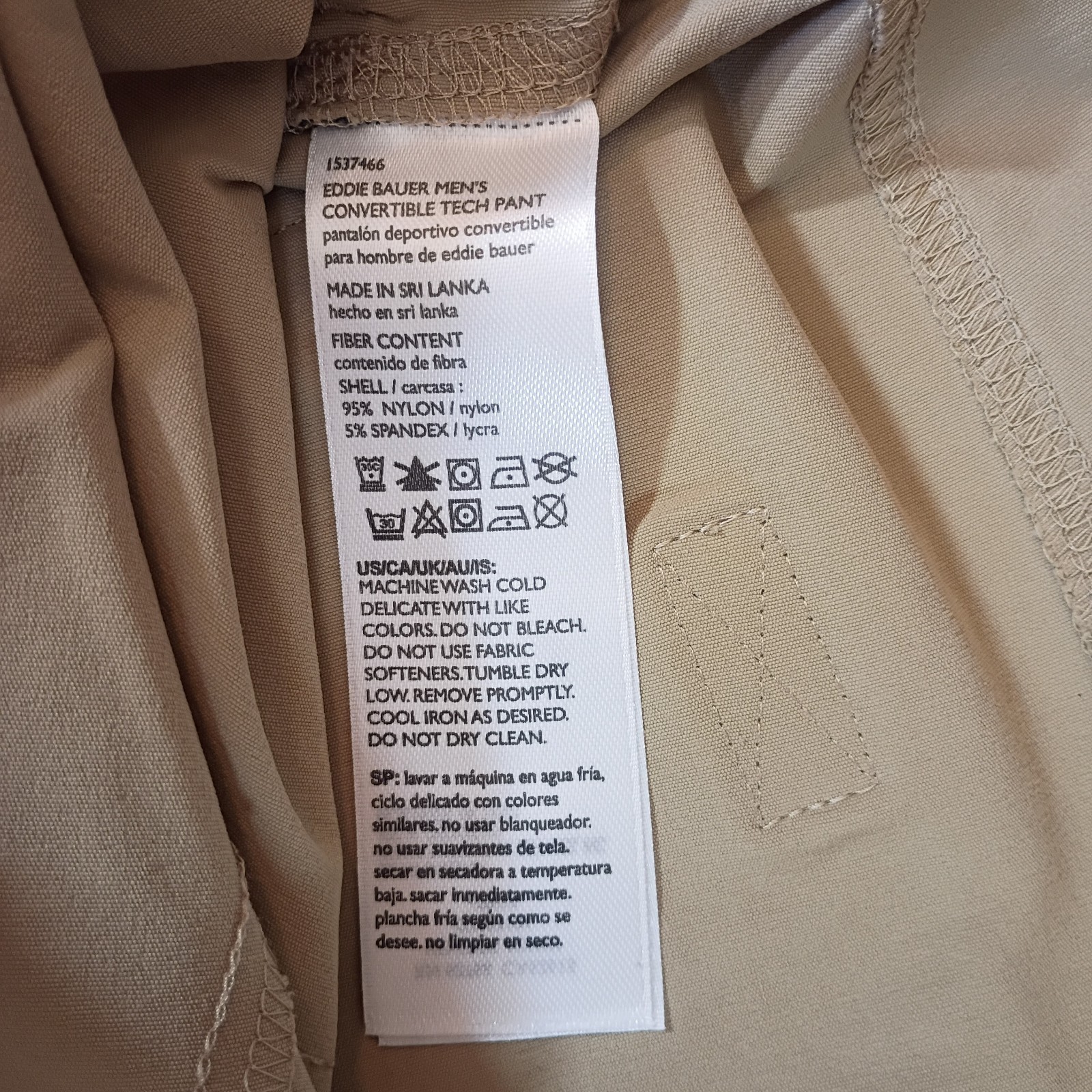 Eddie Bauer Men’s Beige Pants Size 38 X 32 Hiking and Convertible Zip-Off Legs
