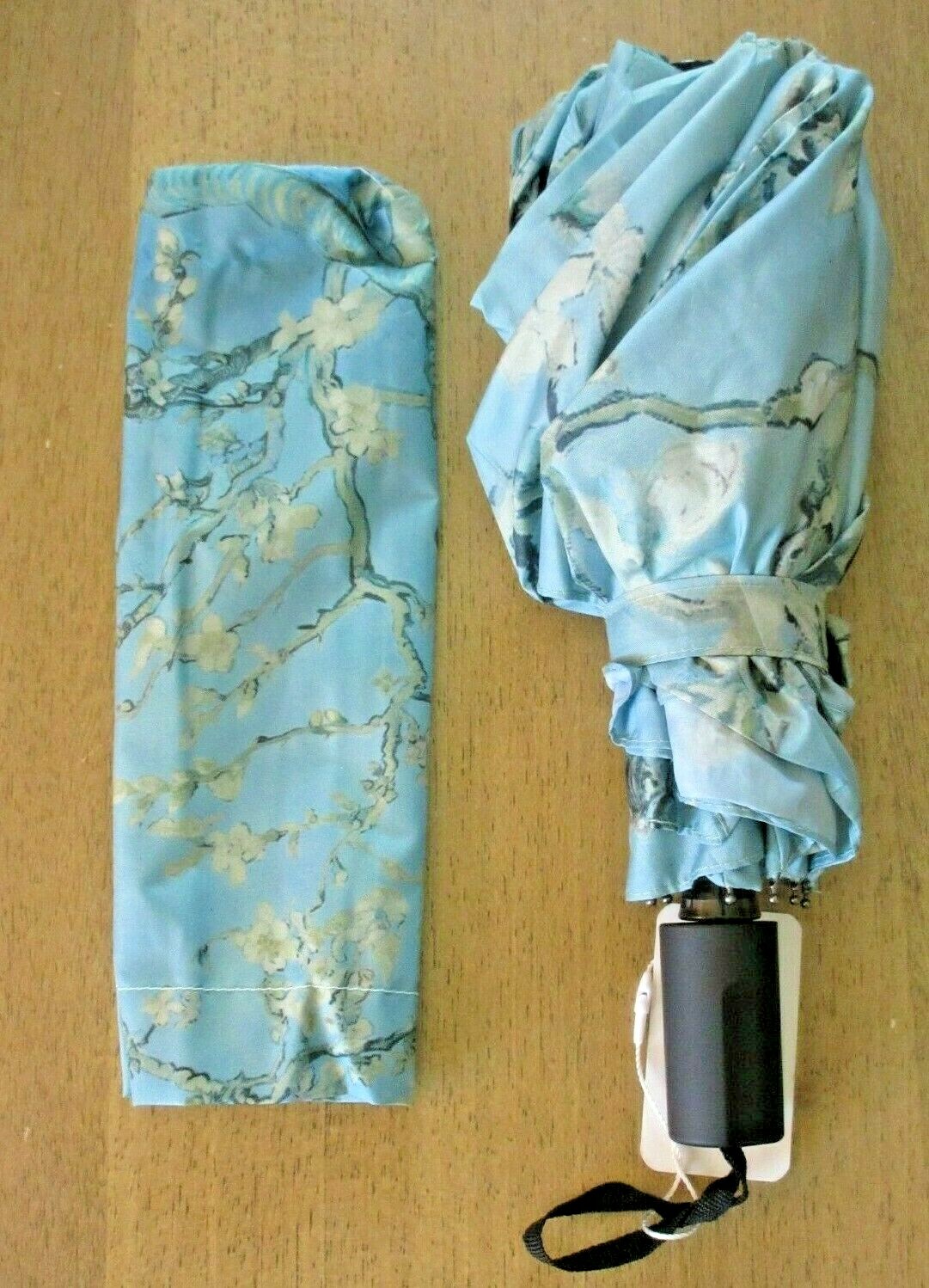 Almond Blossoms Van Gogh Print Compact Travel Umbrella Black Blue NWT Free Ship