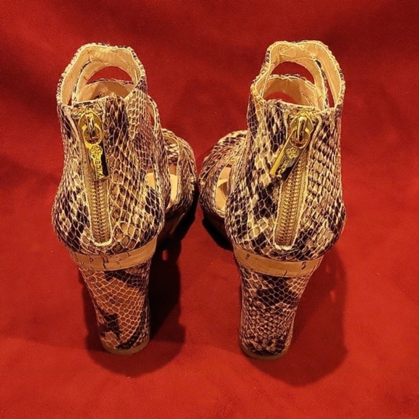 Isola Snakeskin Print Wedge Sandals | Open Toe Zip Back Heels