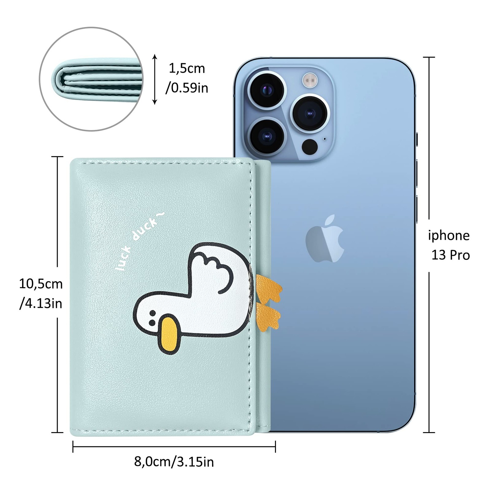 SNCCJ Cute Wallets for Teen 4.1 x 3.1 x 0.6 inches, 3D Duck Pattern Blue