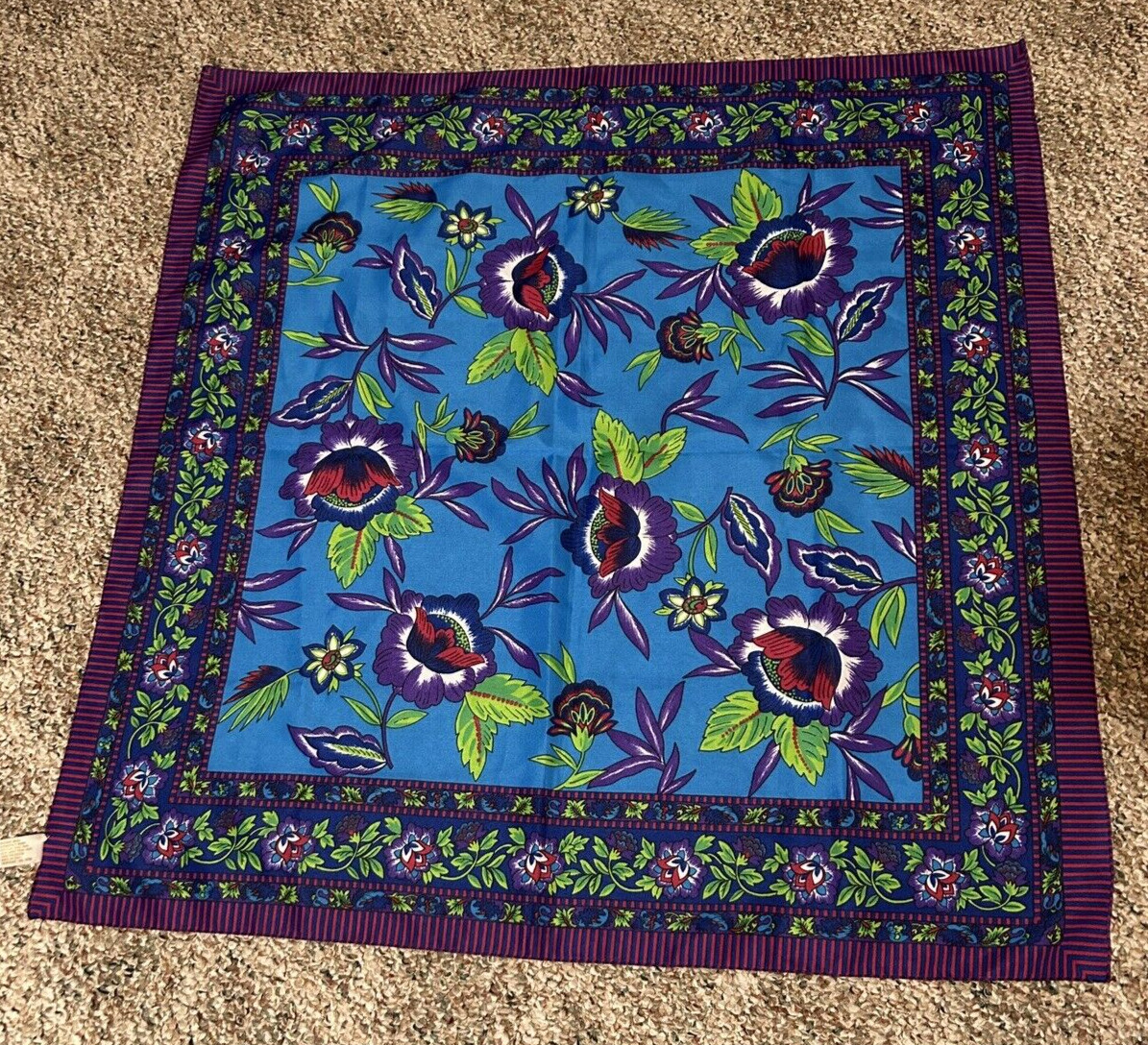 Vintage Berkshire Red Blue Purple Floral Colorful Made in Italy Square Scarf 30”