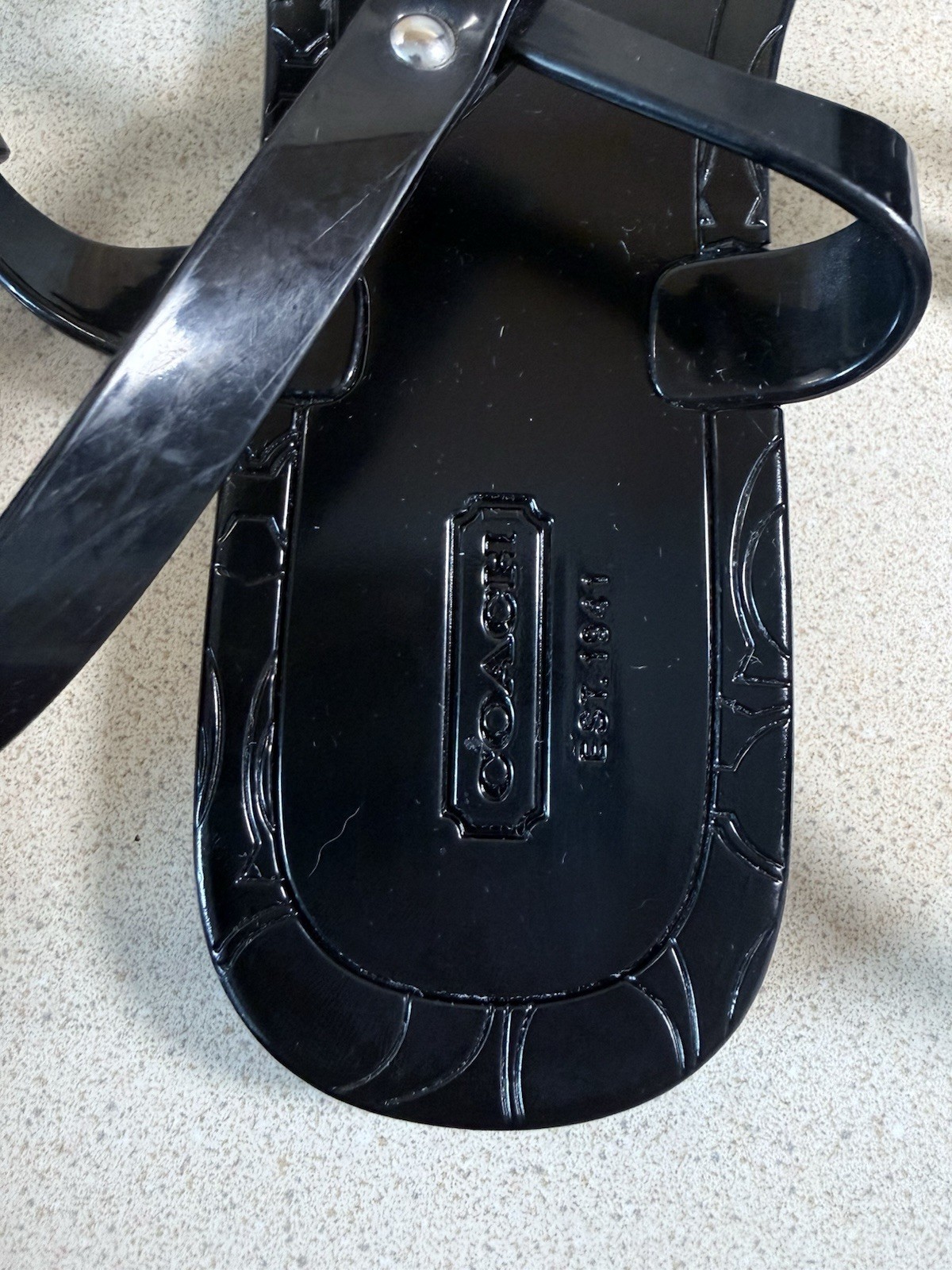 Coach Womens Pansy Sandals Size 10 Black Jelly T-Strap Thong Slingback Medallion