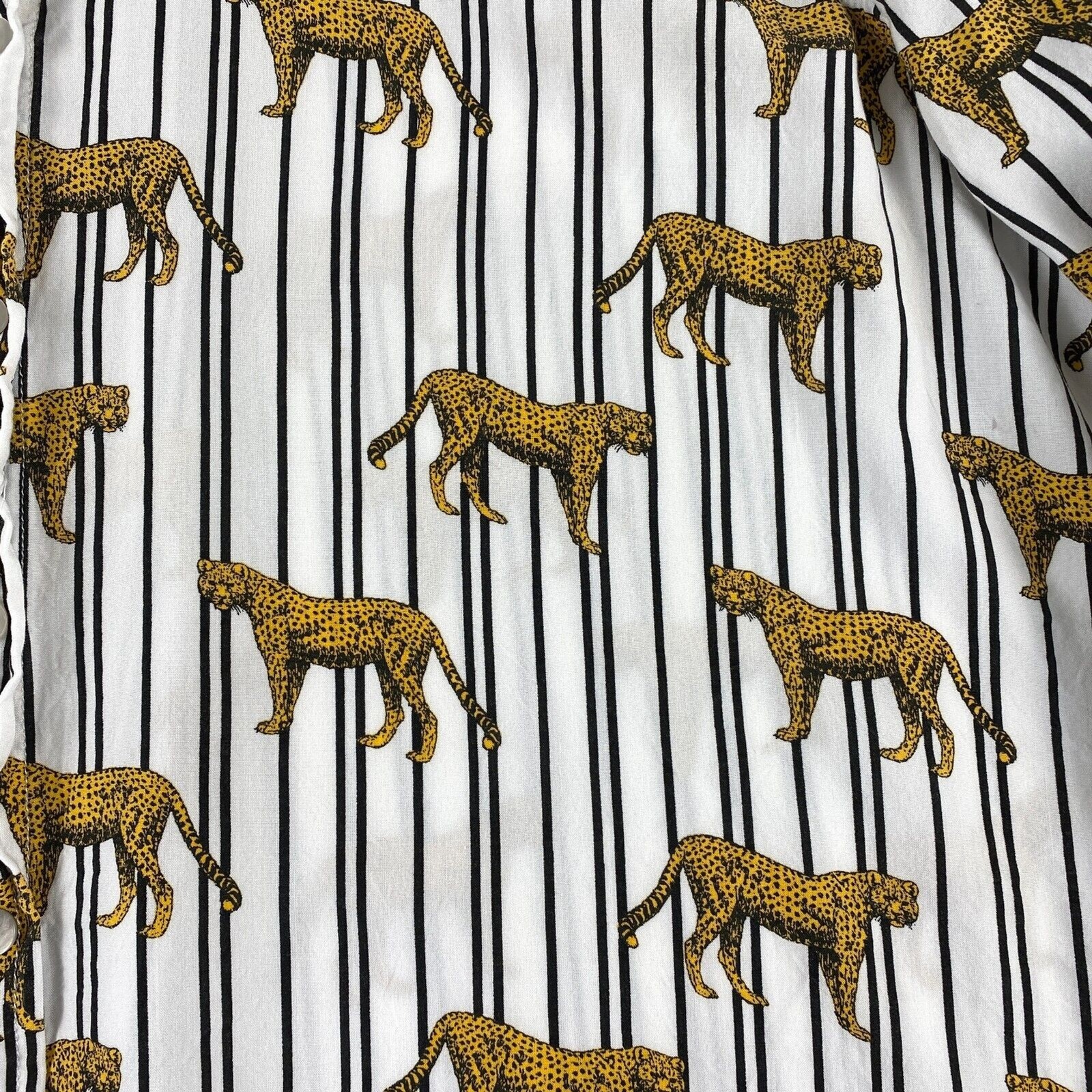Jane & Delancey Striped Cheetah Blouse Button Up Roll Tab Sleeve Novelty Sz XL