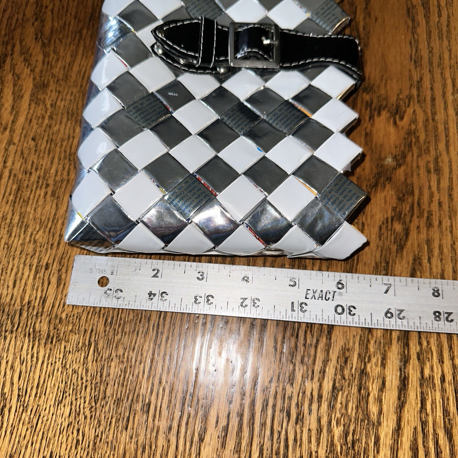 Nahui Ollin Y2K Woven Candy Wrapper Clutch Bag Purse Silver White Glossy Buckle