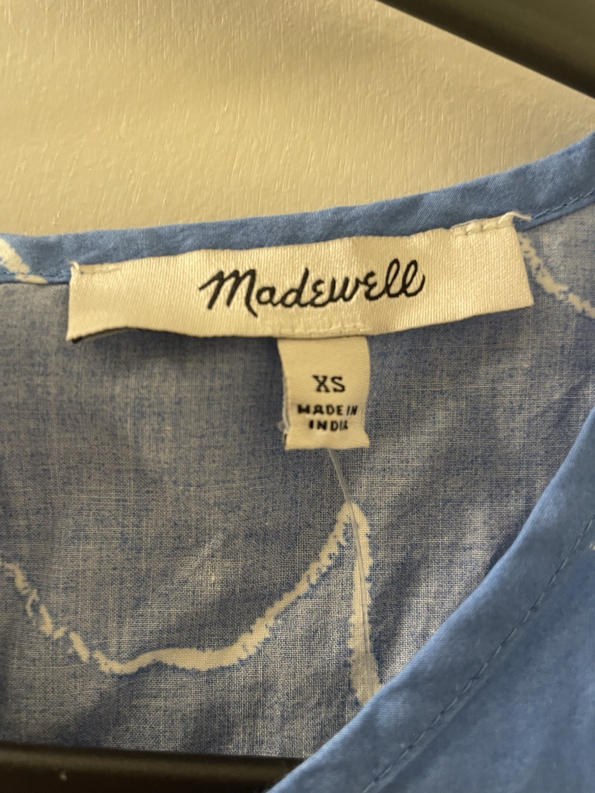 NWT Madewell XS Embroidered Poplin Puff-Sleeve Cutout Crop Top Blue Floral